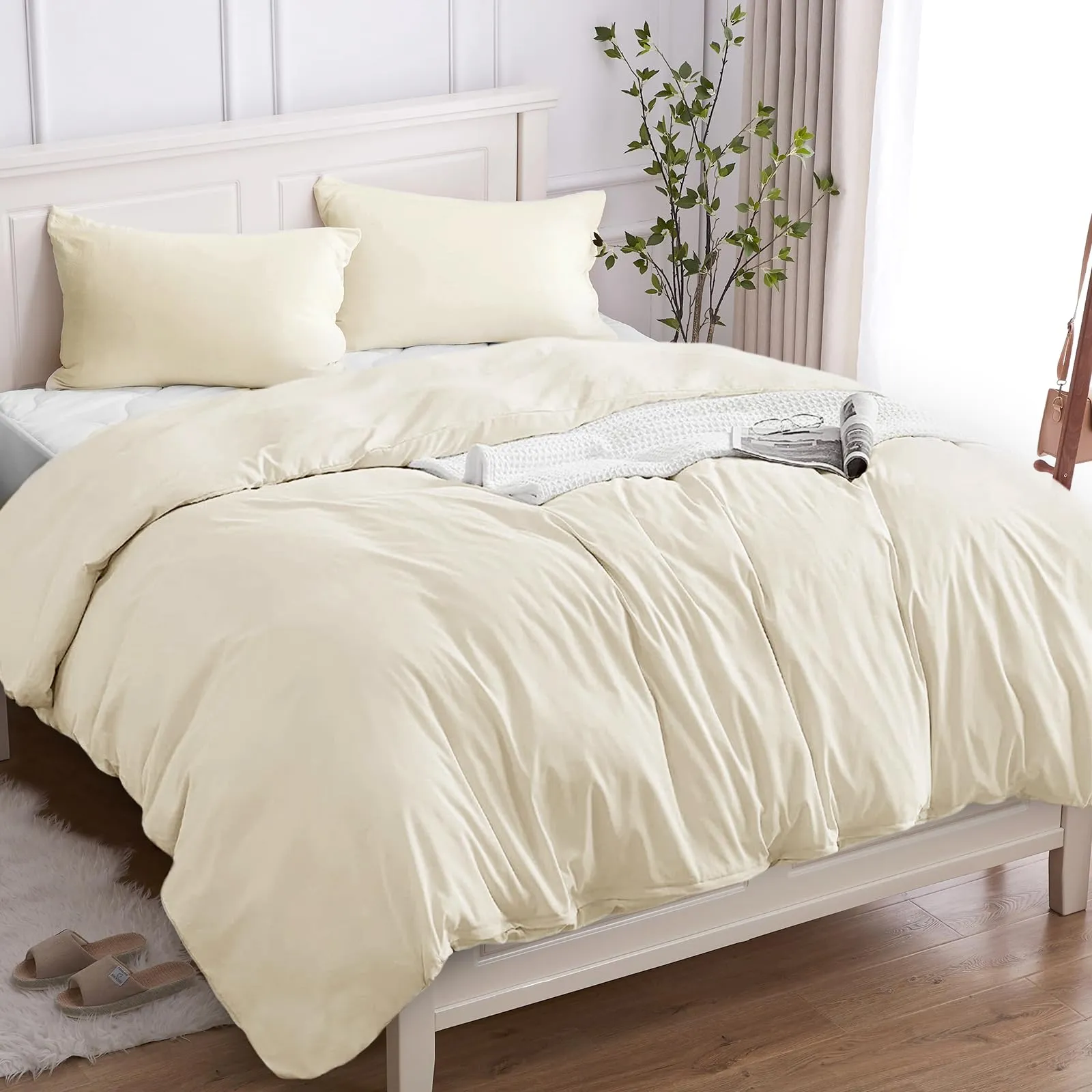 Cotopuro Set Copripiumino Matrimoniale 100% Cotone 260x240 con 2 Federe 50x80, Beige Chiaro - immagine 1
