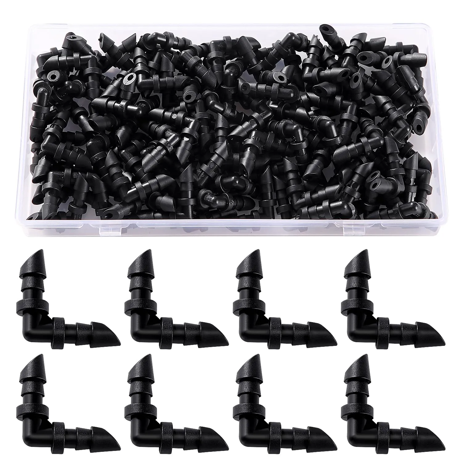 VooGenzek Connettori a Gomito 90° per Tubi Irrigazione a Goccia, 4/7mm, 100 Pezzi - immagine 1
