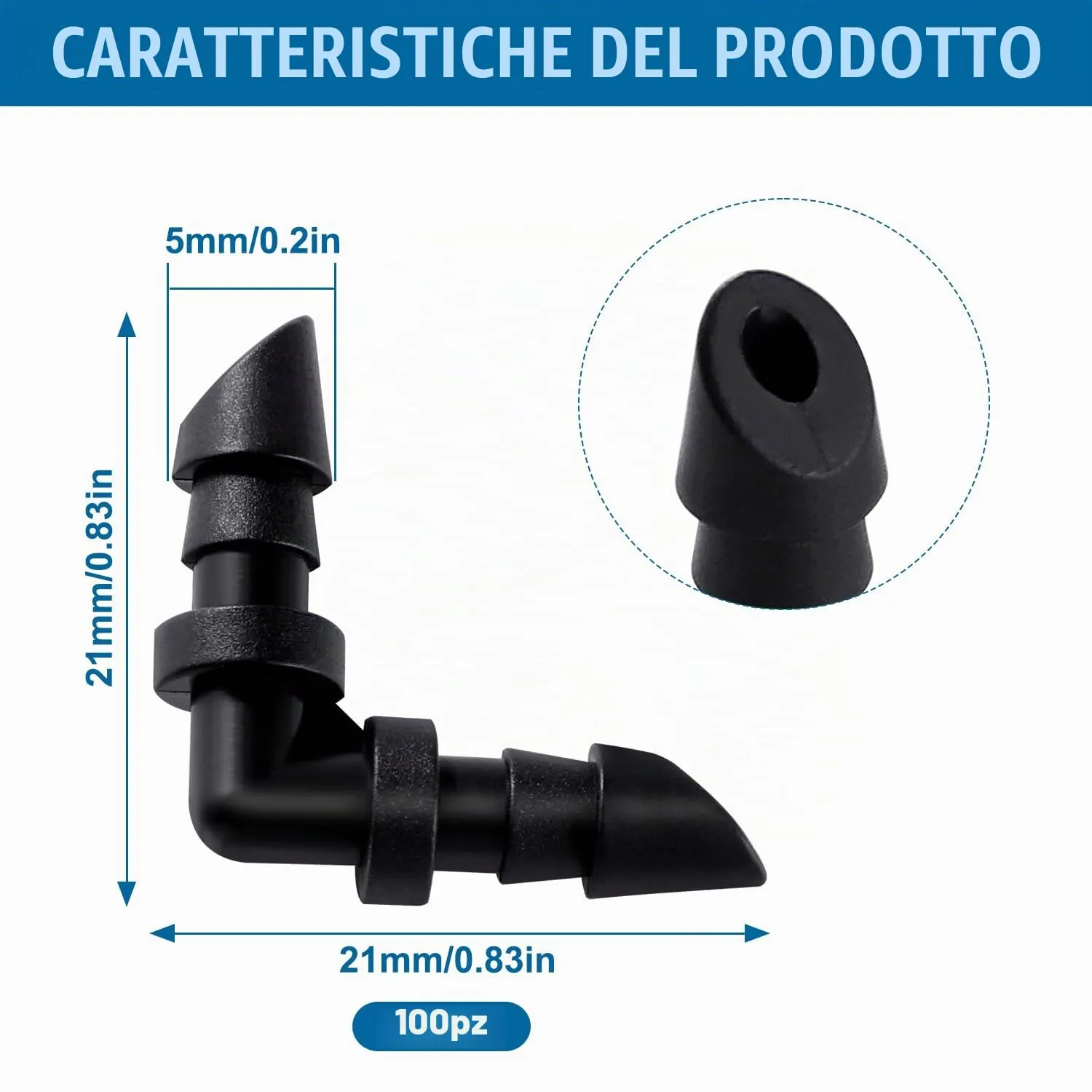 VooGenzek Connettori a Gomito 90° per Tubi Irrigazione a Goccia, 4/7mm, 100 Pezzi - immagine 2