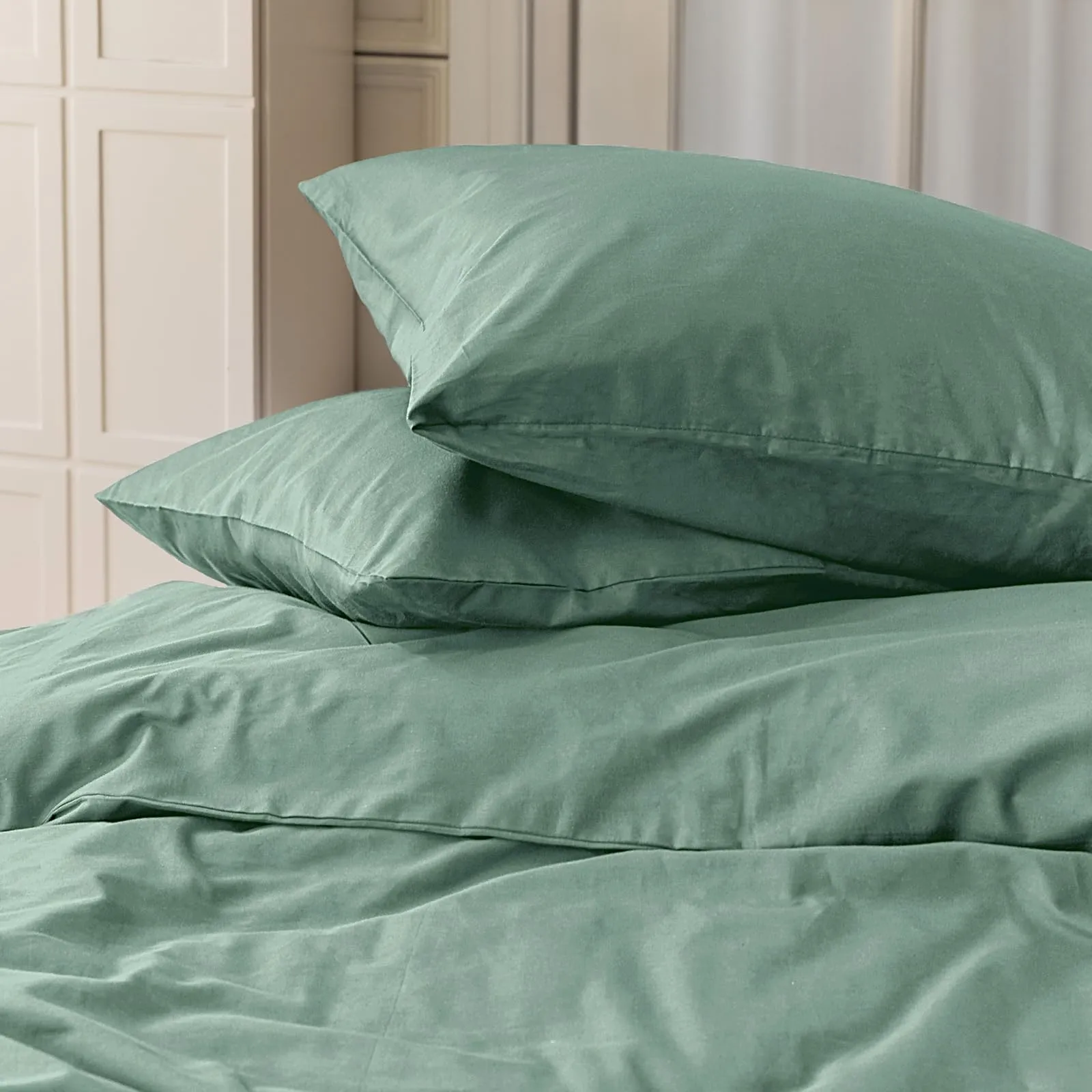 Cotopuro Set Copripiumino Matrimoniale 100% Cotone 260x240 con 2 Federe 50x80, Verde Acqua - immagine 3