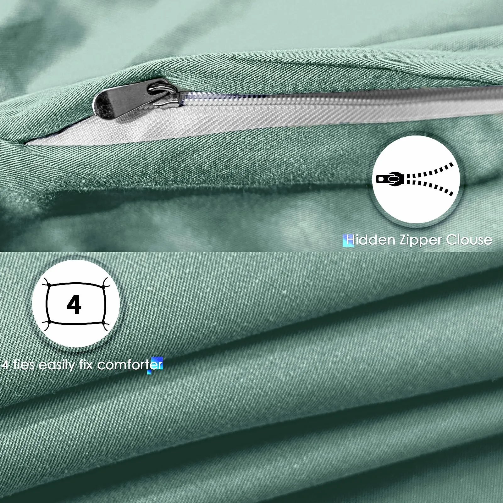 Cotopuro Set Copripiumino Matrimoniale 100% Cotone 260x240 con 2 Federe 50x80, Verde Acqua - immagine 4