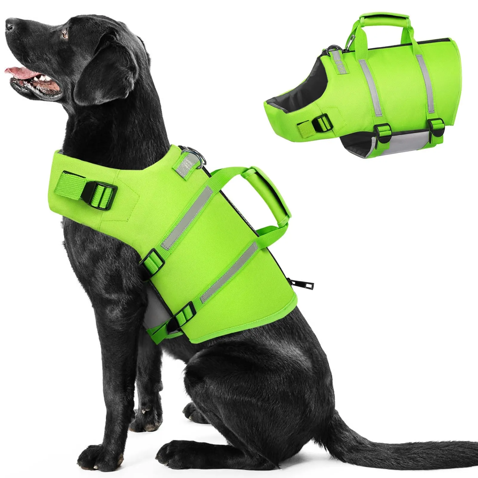 PUZAUKAL Giubbotto Salvagente Cane con Ripstop e Cerniera sul Dorso, XXL, Verde - immagine 1