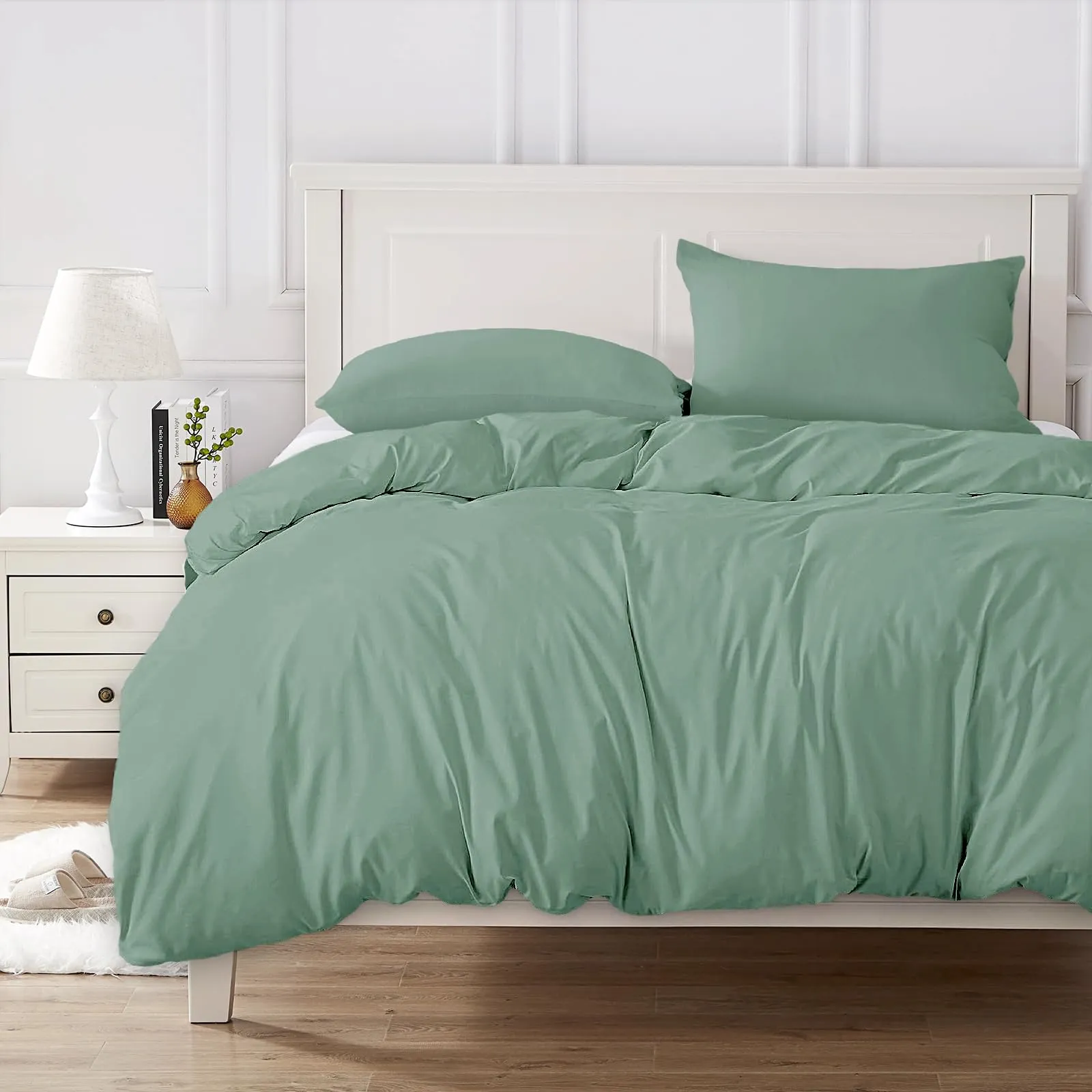 Cotopuro Set Copripiumino in Cotone Una Piazza e Mezza 200x200 con 2 Federe 50x80, Verde Acqua - immagine 6