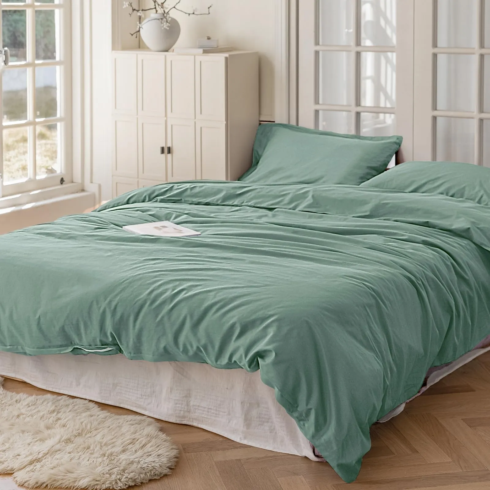 Cotopuro Set Copripiumino in Cotone Una Piazza e Mezza 200x200 con 2 Federe 50x80, Verde Acqua - immagine 8