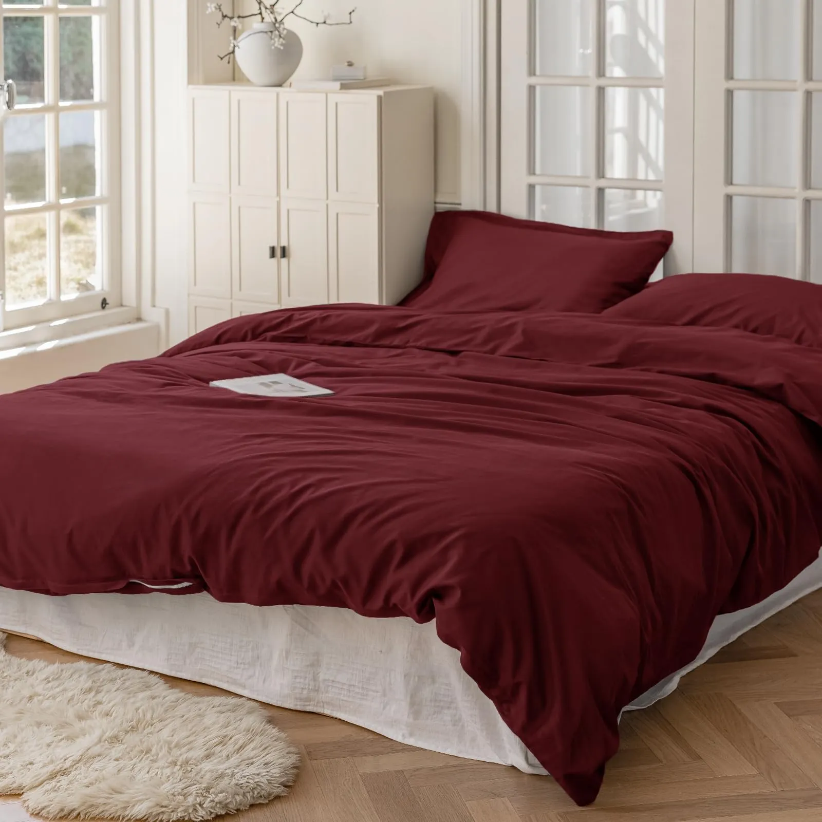 Cotopuro Set Copripiumino Matrimoniale 100% Cotone 240x220 con 2 Federe 50x80 - Bordeaux - immagine 8