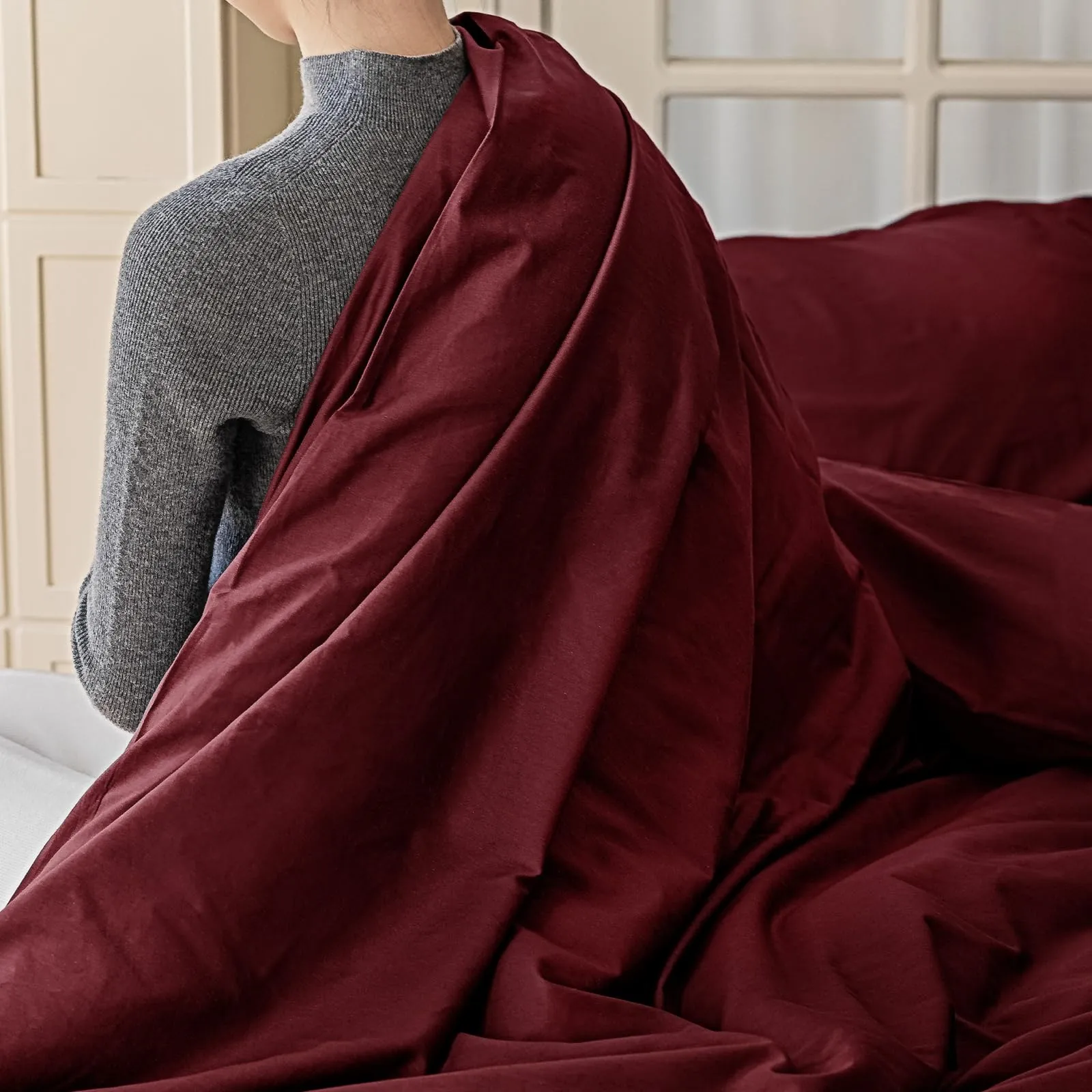 Cotopuro Set Copripiumino Matrimoniale 100% Cotone 260x240 con 2 Federe 50x80 - Bordeaux - immagine 5