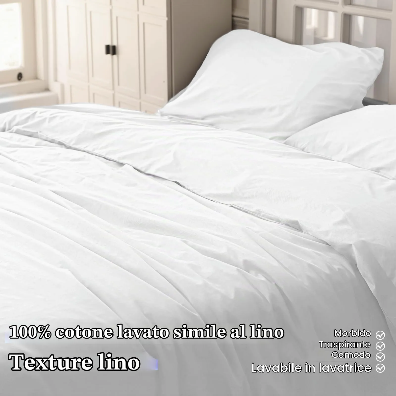 Cotopuro Set Copripiumino Singolo 100% Cotone 155x200 con 1 Federa 50x80, Bianco - immagine 2