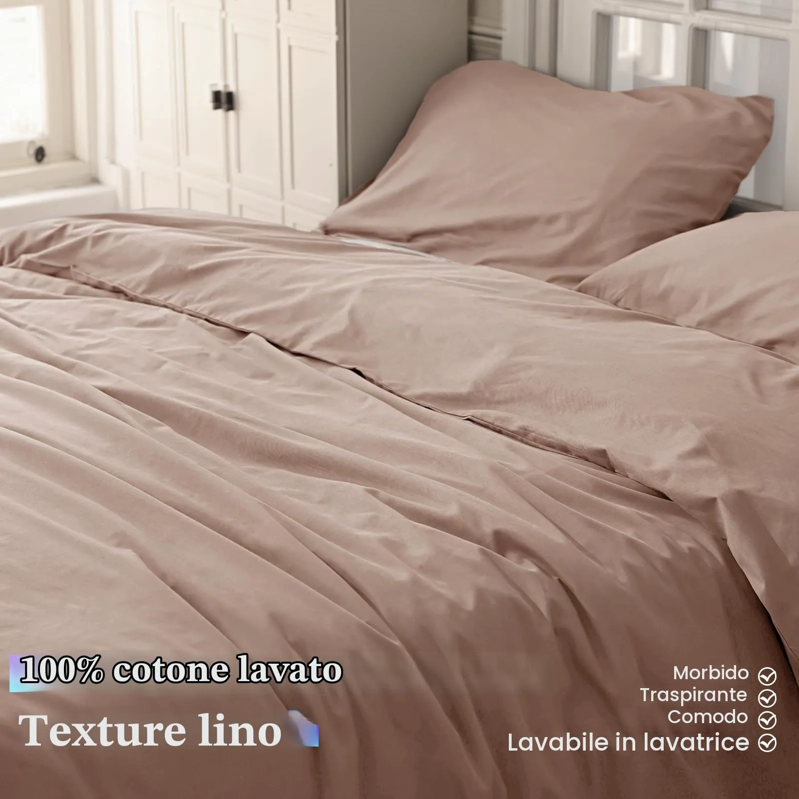 Cotopuro Set Copripiumino Singolo 100% Cotone 155x200 con 1 Federa 50x80 - Rosa - immagine 2