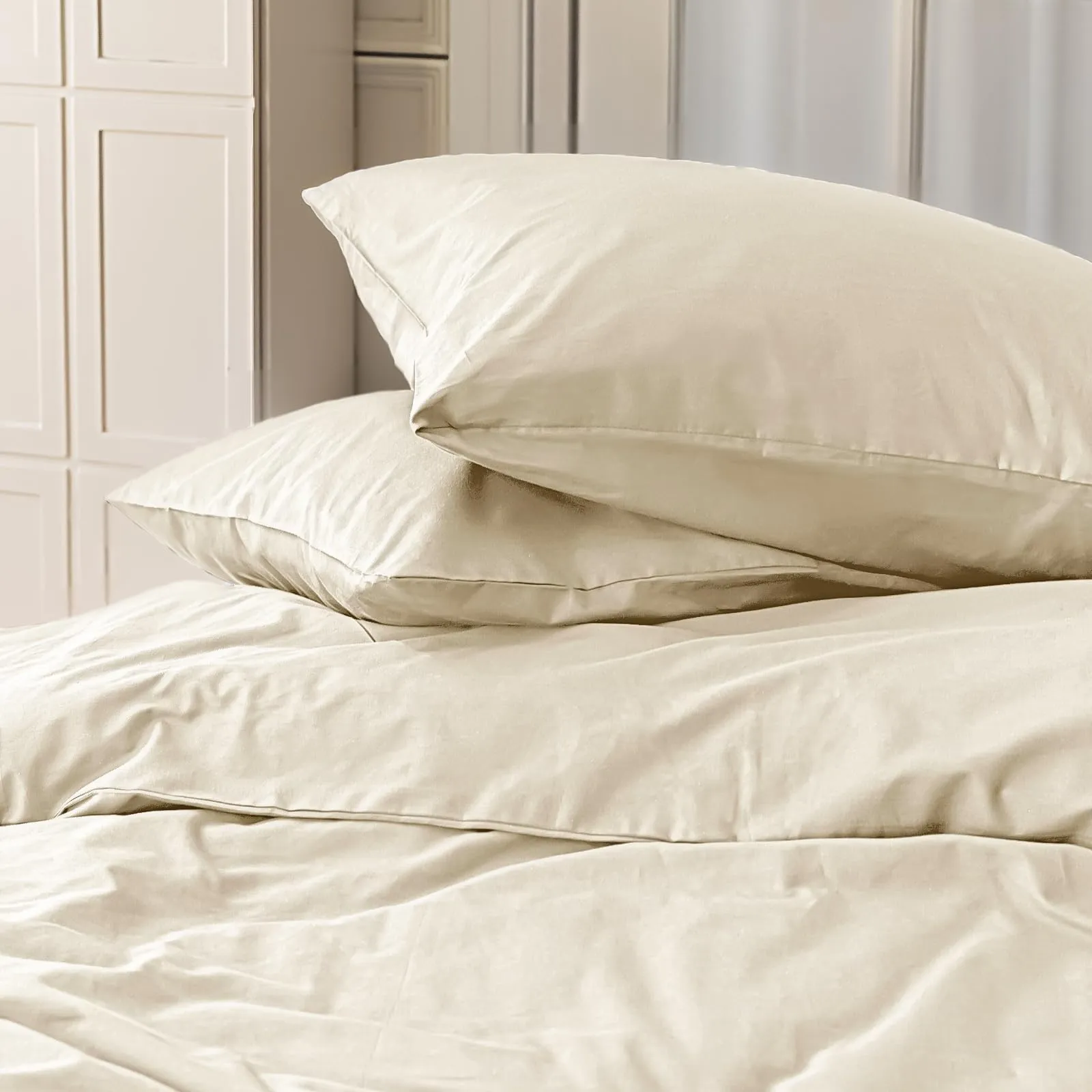 Cotopuro Set Copripiumino Singolo 100% Cotone 140x200 con 1 Federa 50x80, Beige Chiaro - immagine 3