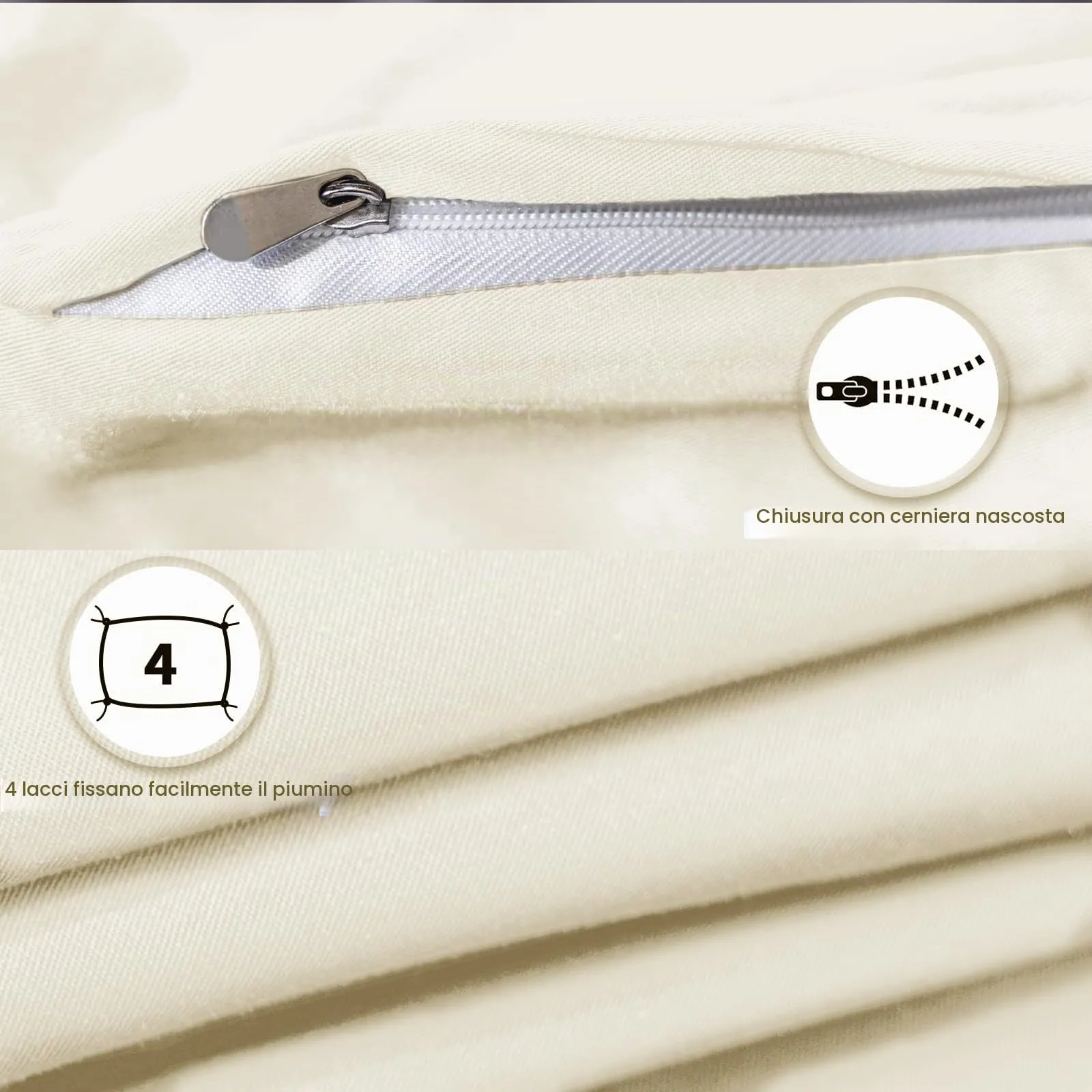 Cotopuro Set Copripiumino Singolo 100% Cotone 140x200 con 1 Federa 50x80, Beige Chiaro - immagine 4