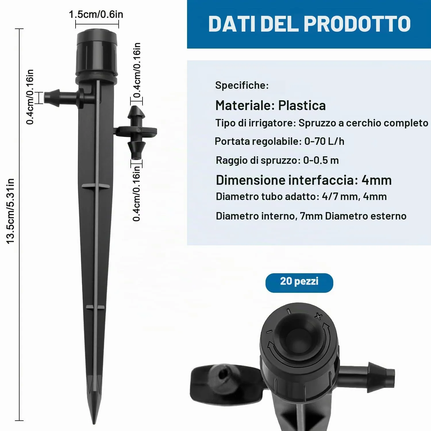 VooGenzek Gocciolatori a Irrigazione Regolabili 360 Gradi per Tubo 4/7 mm, 20 Pezzi, Nero - immagine 2