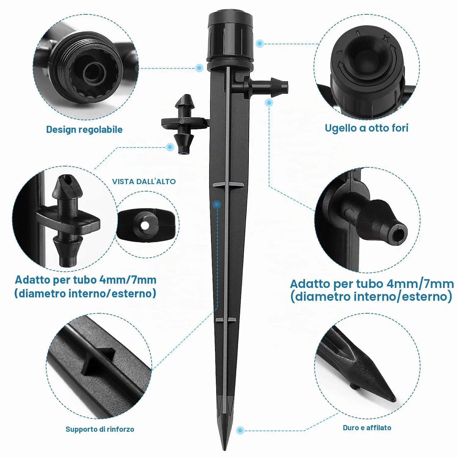 VooGenzek Gocciolatori a Irrigazione Regolabili 360 Gradi per Tubo 4/7 mm, 20 Pezzi, Nero - immagine 4