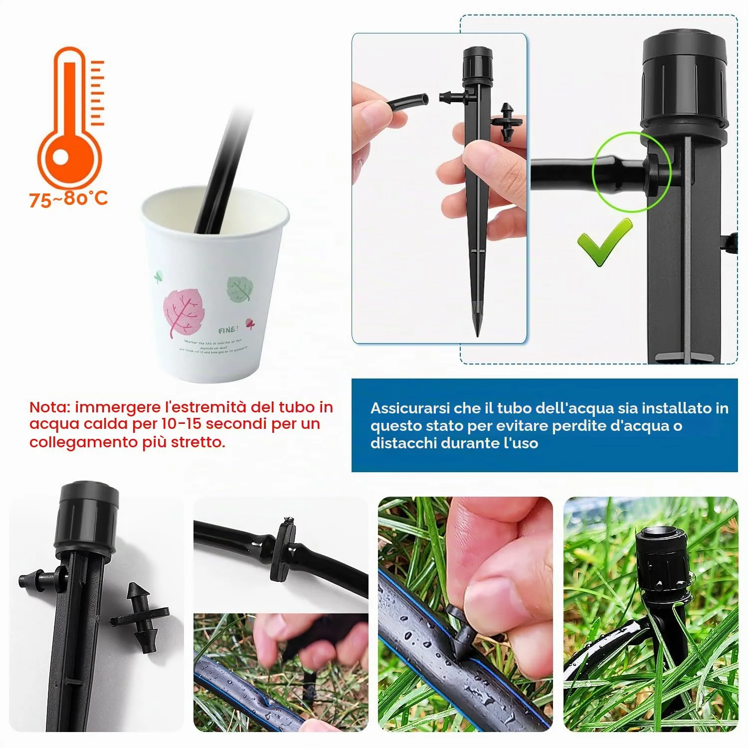 VooGenzek Gocciolatori a Irrigazione Regolabili 360 Gradi per Tubo 4/7 mm, 20 Pezzi, Nero - immagine 5