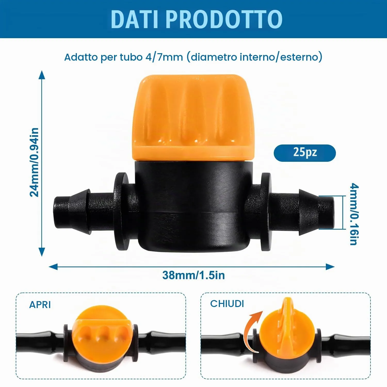 VooGenzek Valvole in Linea per Irrigazione a Goccia 4/7 mm, 25 Pezzi - immagine 2