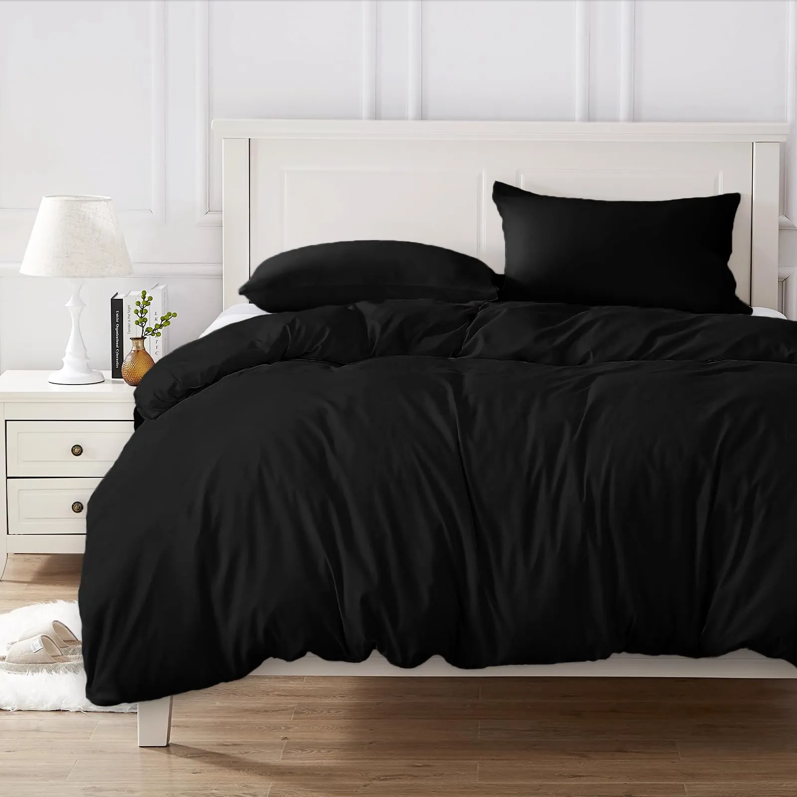 Cotopuro Set Copripiumino Singolo 100% Cotone 155x200 con 1 Federa 50x80 - Nero - immagine 6