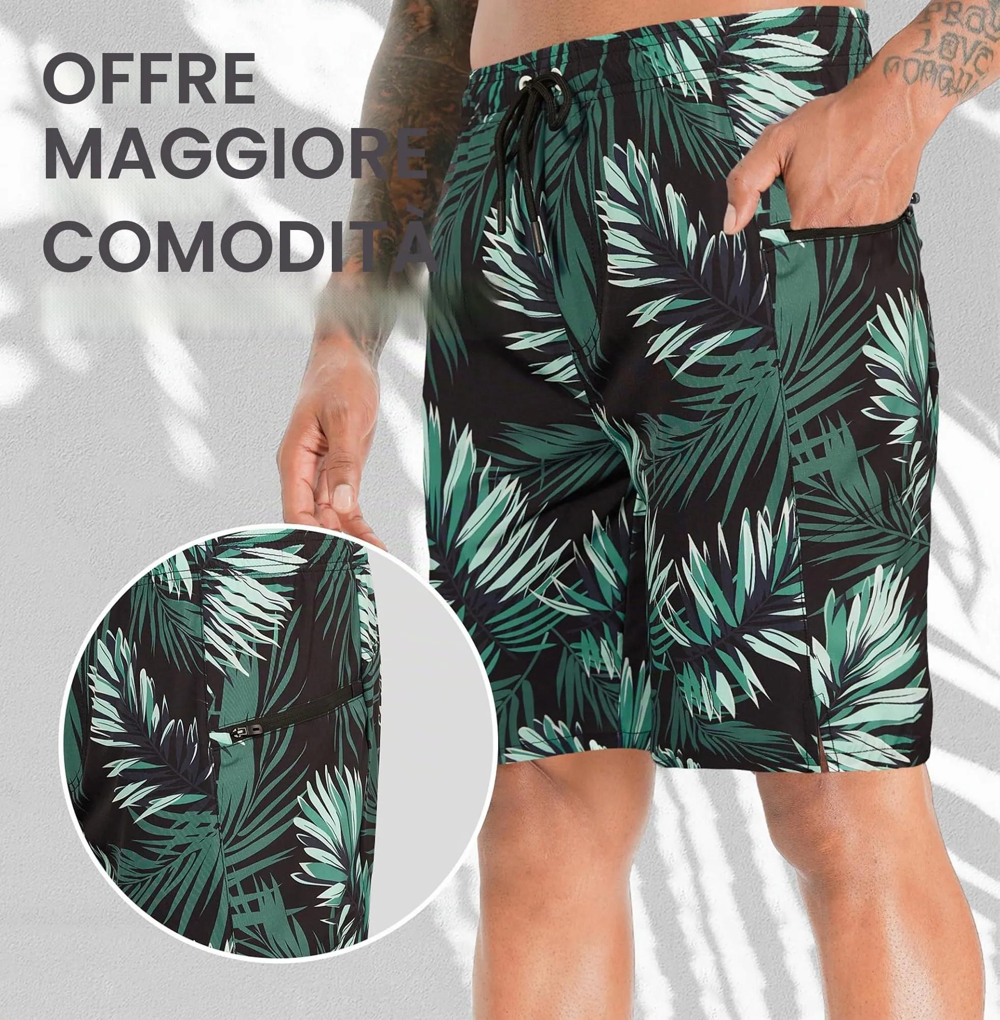 APTRO Pantaloncini da Bagno Uomo Stampa Hawaiana Foglia Nera MK354 S - immagine 3