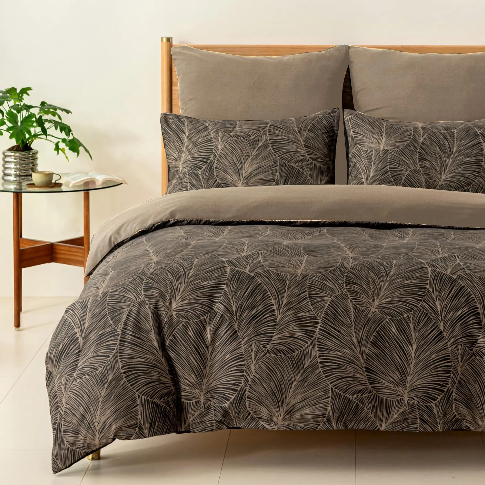 Tokokimo Set Copripiumino Matrimoniale 3 Pezzi in Microfibra, Motivo a Ramoscelli e Foglie, 240x220 cm, Marrone Scuro - immagine 1