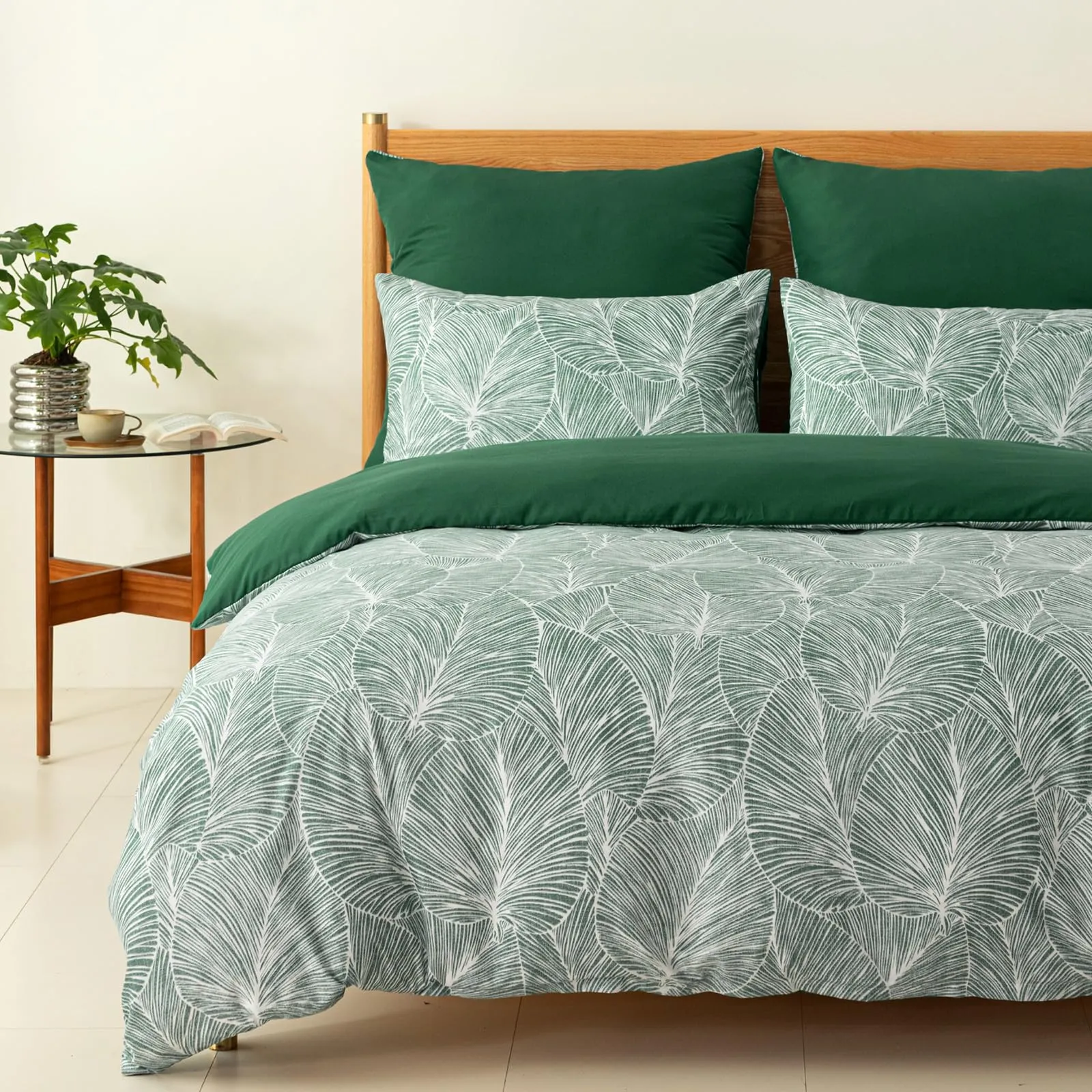 Tokokimo Set Copripiumino Matrimoniale 3 Pezzi in Microfibra, 240x220 cm, Motivo a Ramoscelli e Foglie, Verde Scuro - immagine 1