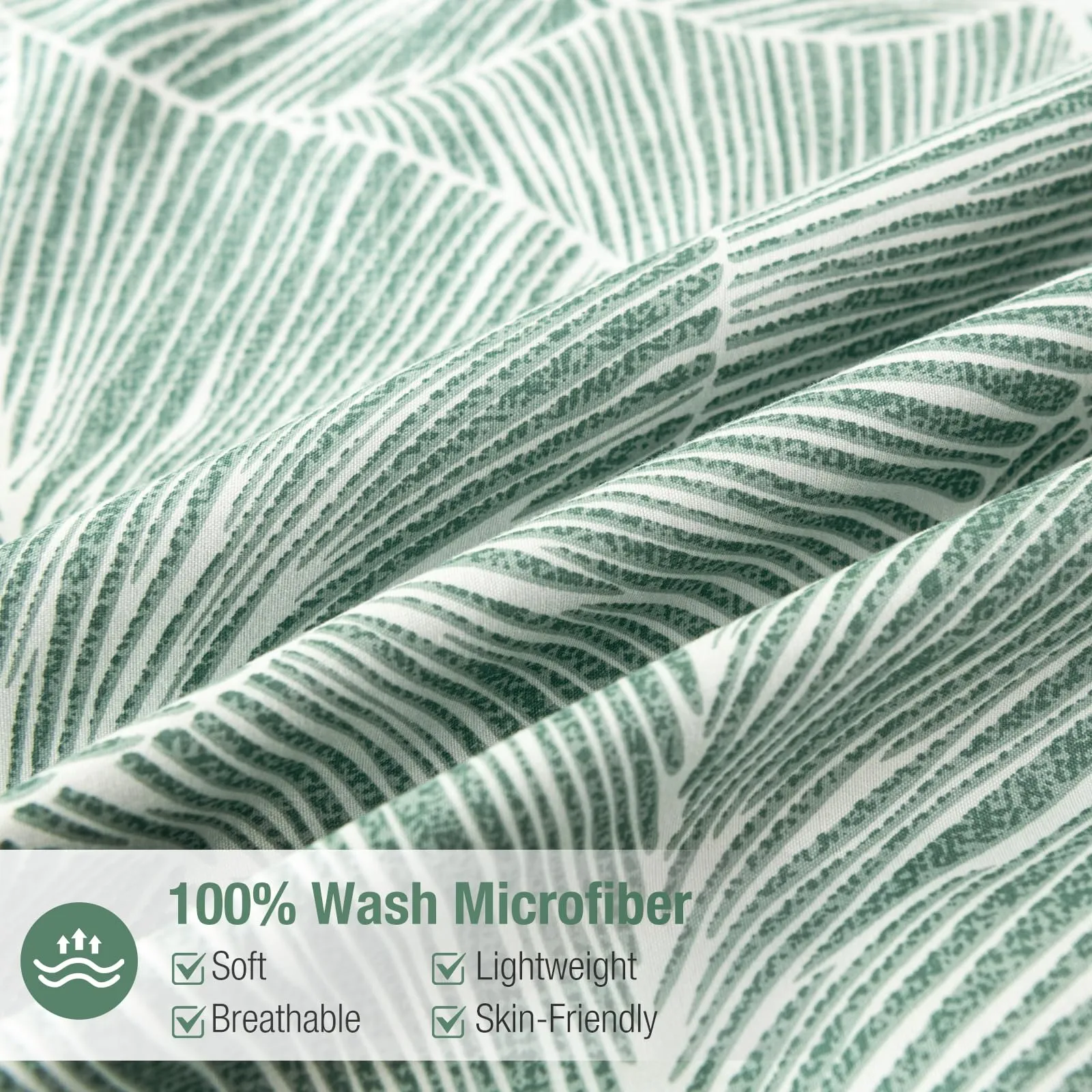 Tokokimo Set Copripiumino Matrimoniale 3 Pezzi in Microfibra, 240x220 cm, Motivo a Ramoscelli e Foglie, Verde Scuro - immagine 4