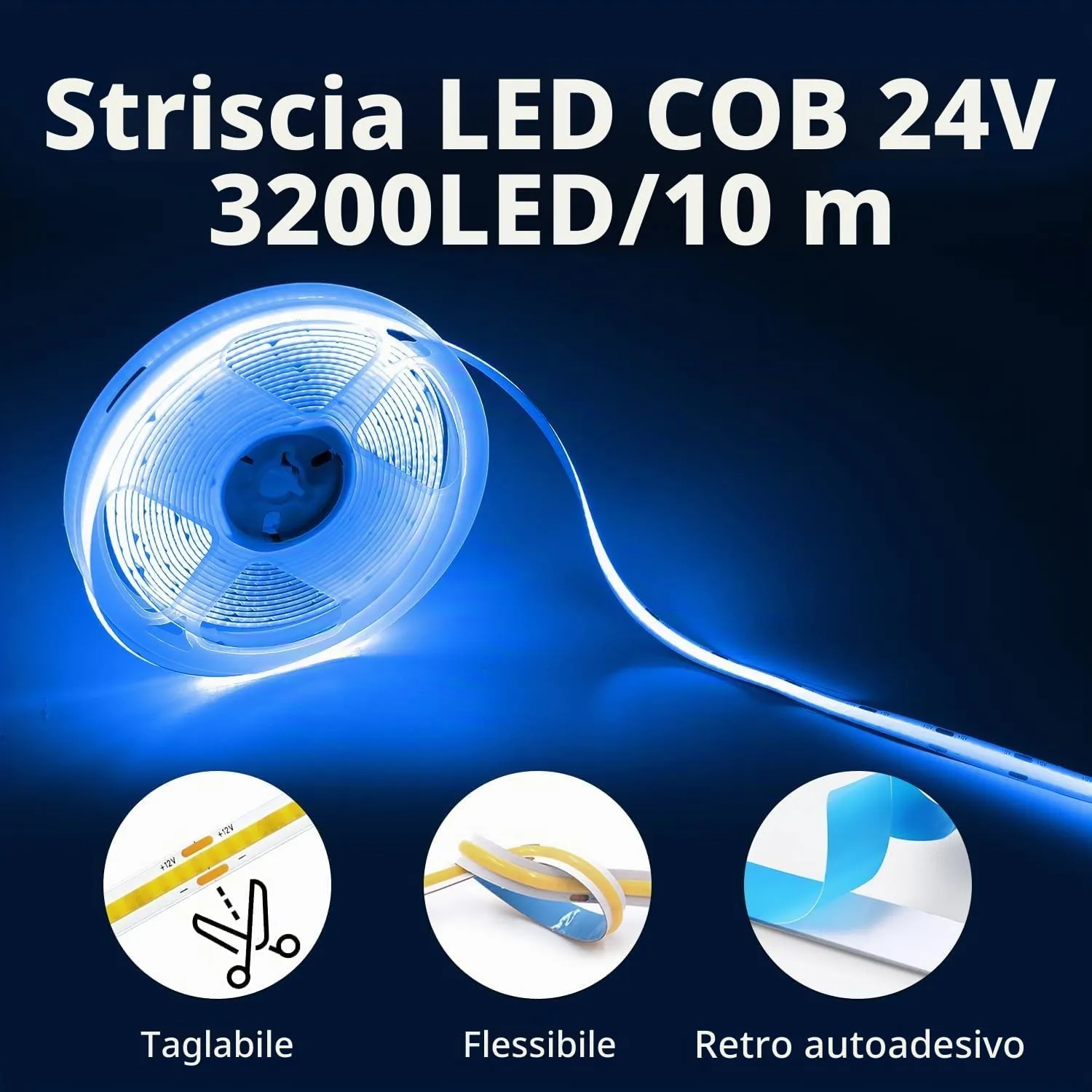 ShineBurky Striscia LED COB 10m 24V Blu Flessibile - immagine 3