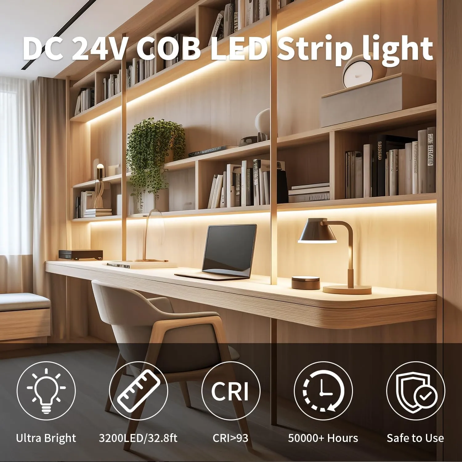 ShineBurky Striscia LED COB 10m 24V Bianco Caldo Flessibile - immagine 2