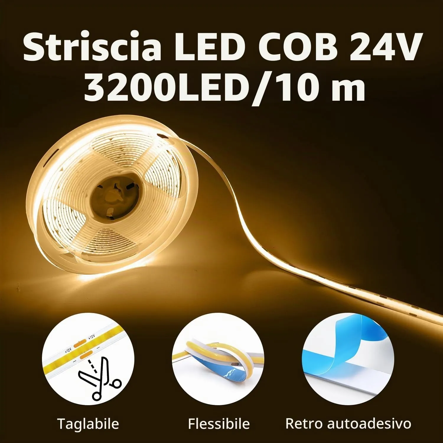 ShineBurky Striscia LED COB 10m 24V Bianco Caldo Flessibile - immagine 3