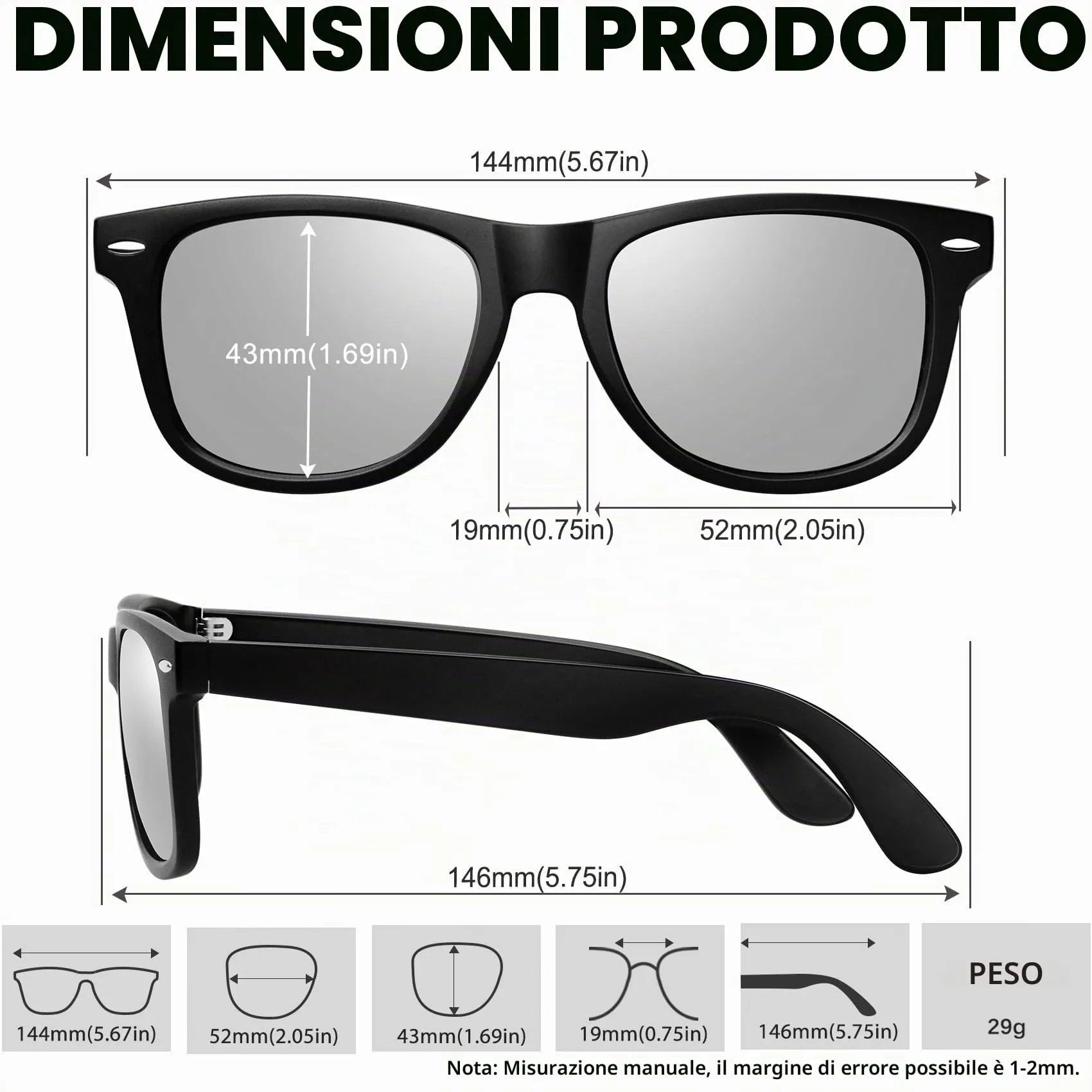 KANASTAL Occhiali da Sole Polarizzati UV400 Argento Specchio - immagine 5