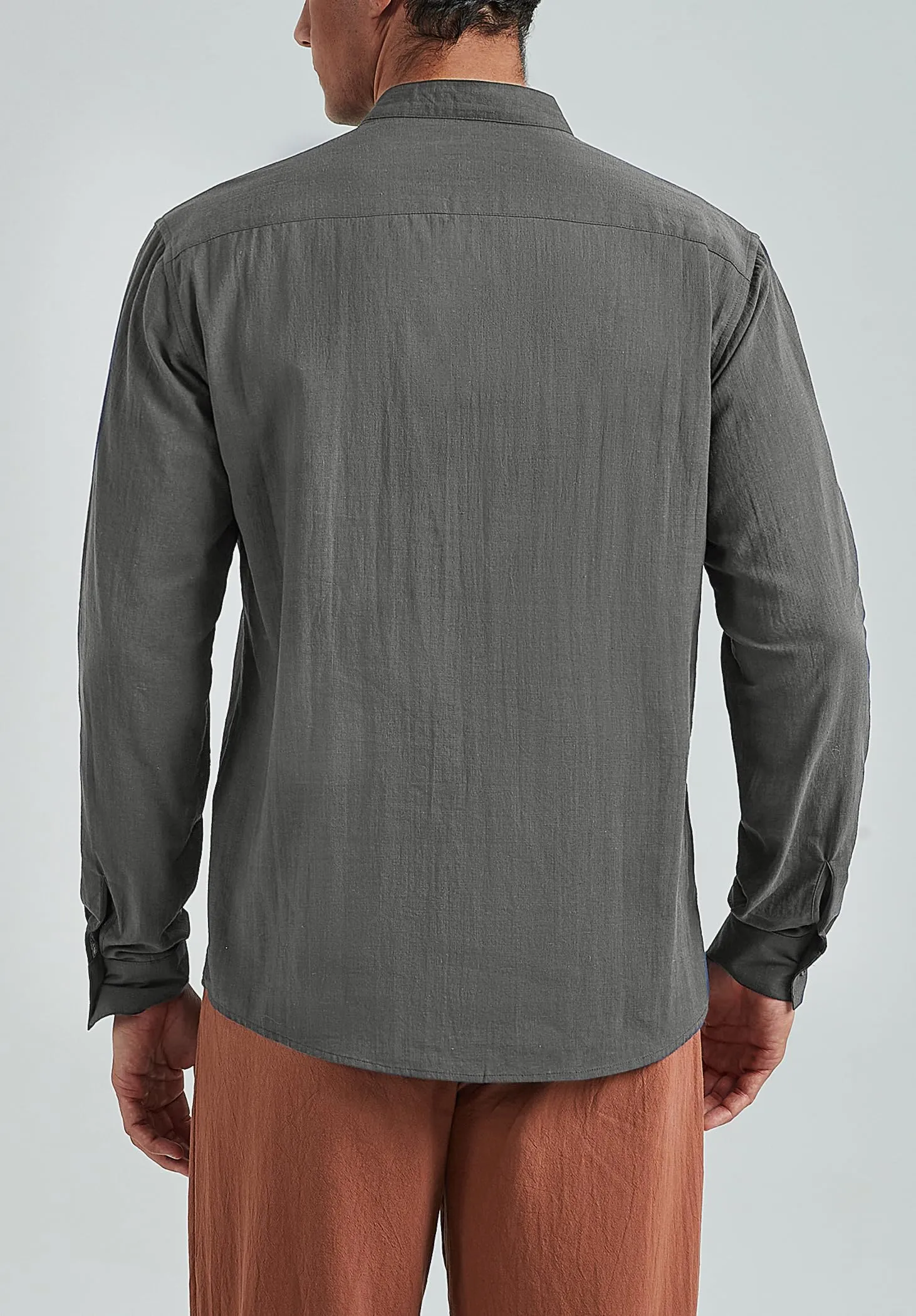 Enlision Camicia da Uomo in Cotone e Lino Medievale Rinascimentale Manica Lunga, Grigio, S - immagine 4