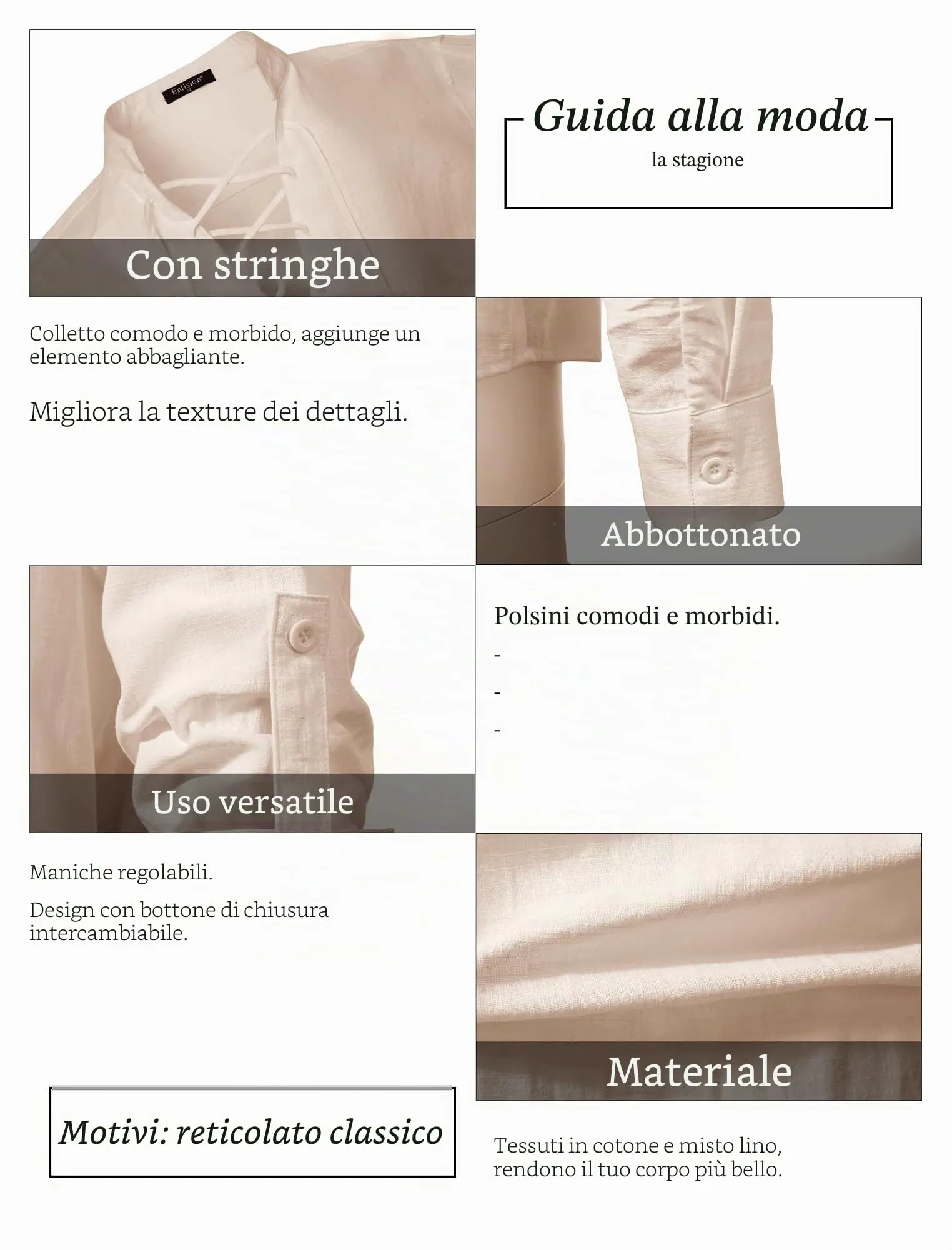 Enlision Camicia Medievale da Pirata in Lino e Cotone Stringata Cachi 2XL - immagine 5
