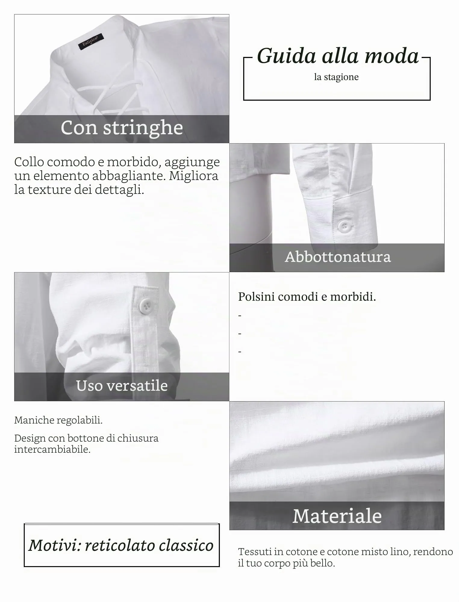 Enlision Camicia da Uomo in Cotone e Lino Stile Medievale Rinascimentale Manica Lunga, Bianco, S - immagine 4