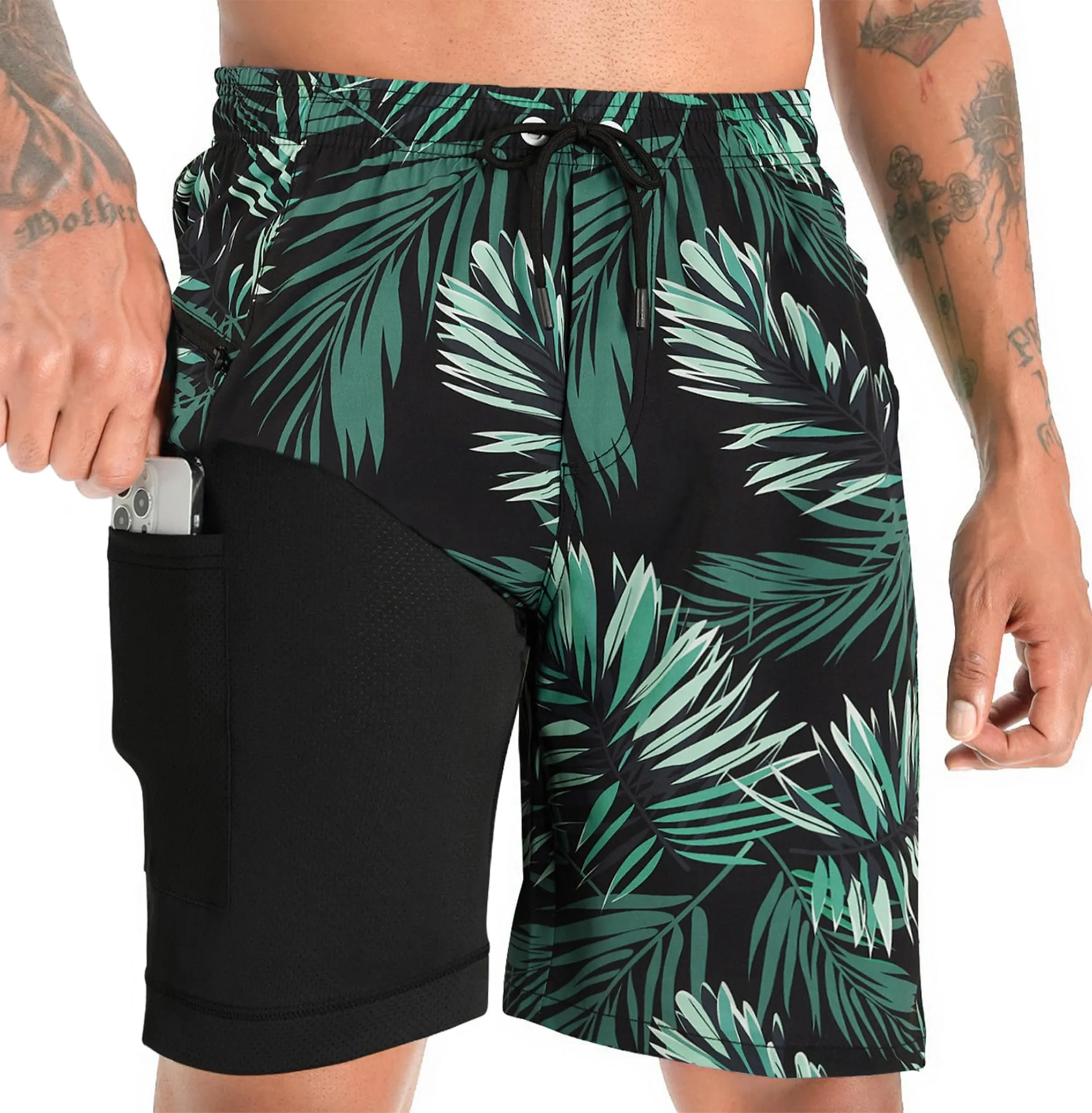APTRO Pantaloncini da Bagno Uomo Stampa Hawaiana Foglia Nera MK354 3XL - immagine 1