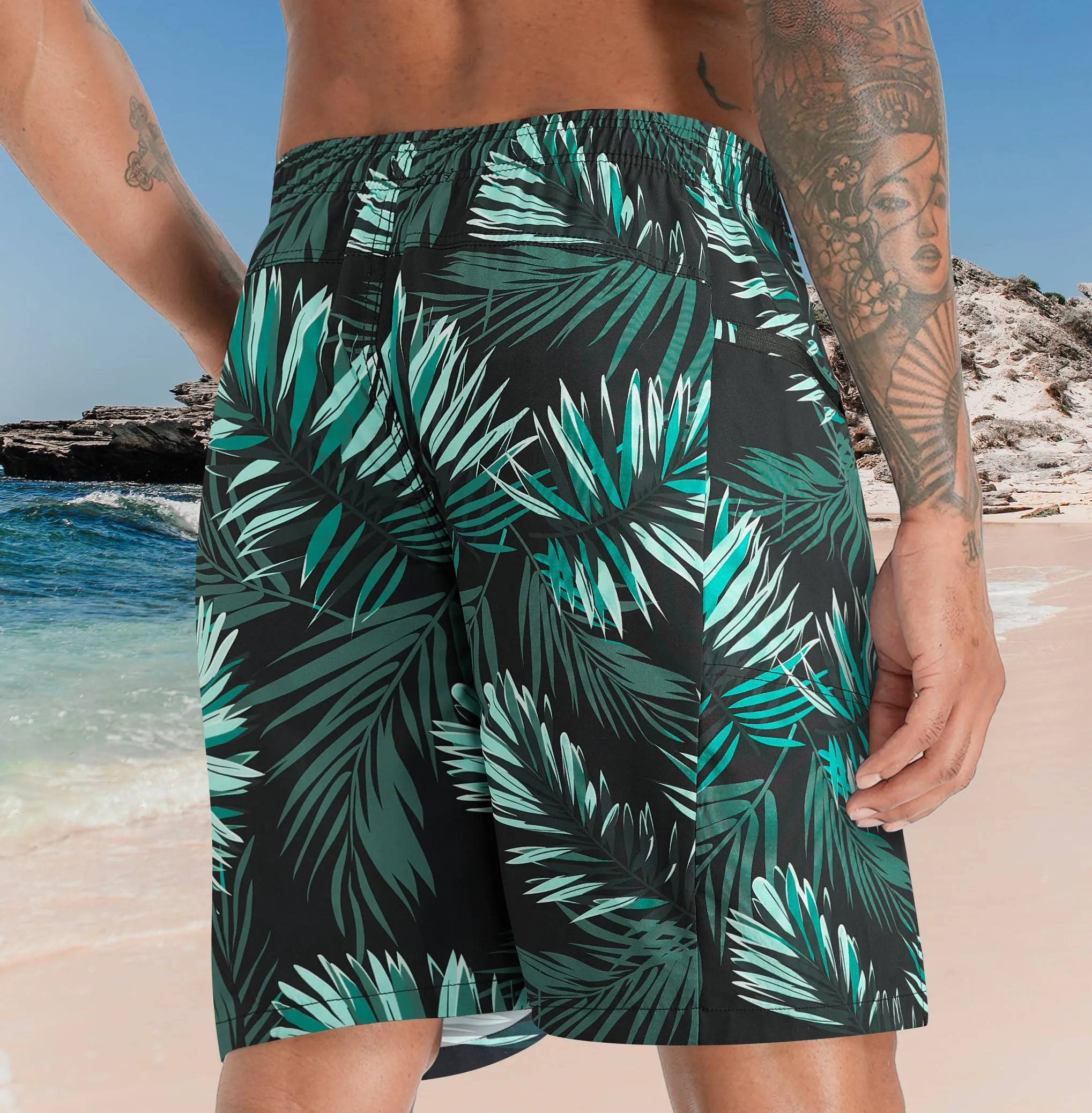 APTRO Pantaloncini da Bagno Uomo Stampa Hawaiana Foglia Nera MK354 3XL - immagine 2