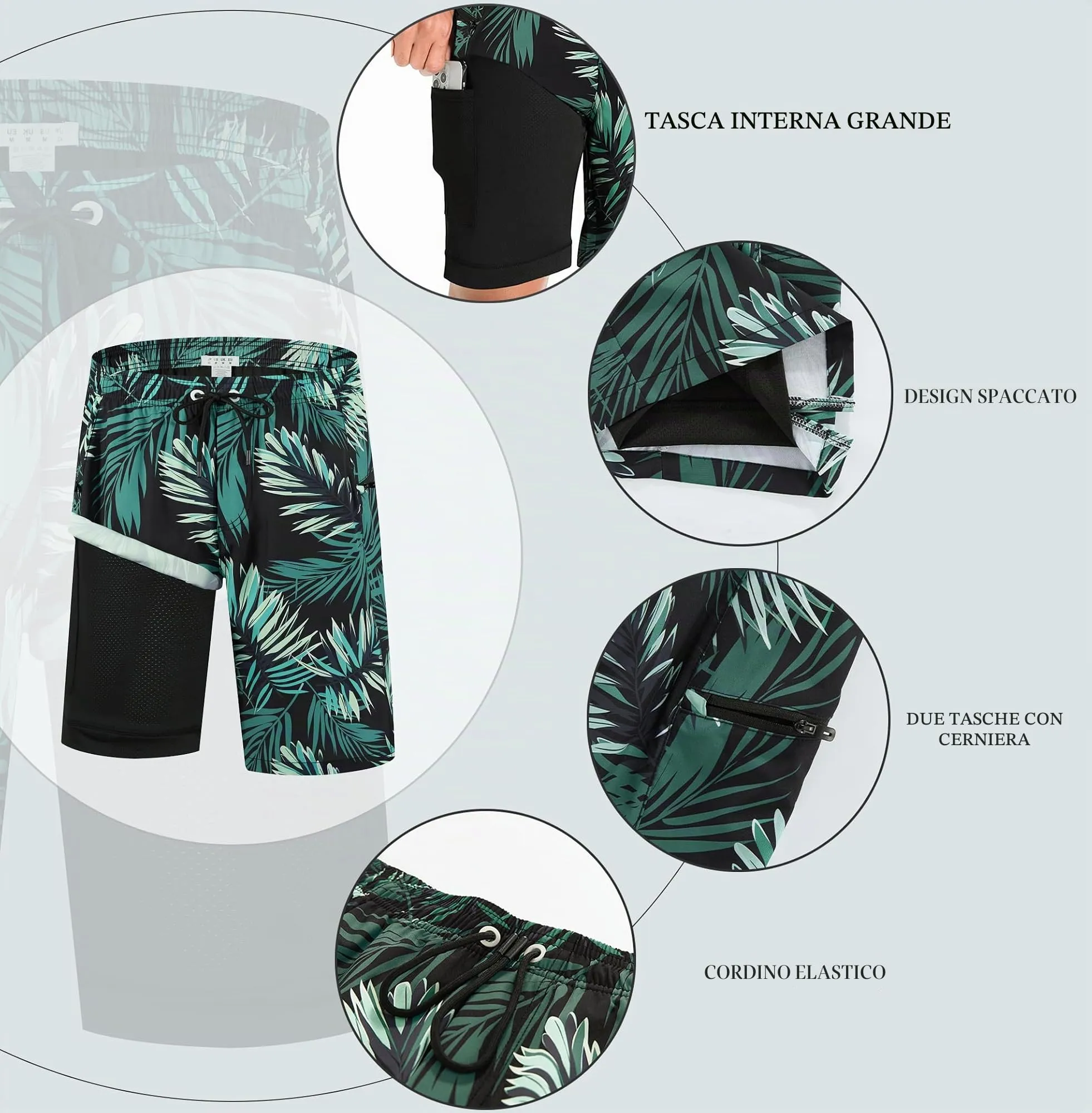 APTRO Pantaloncini da Bagno Uomo Stampa Hawaiana Foglia Nera MK354 M - immagine 4