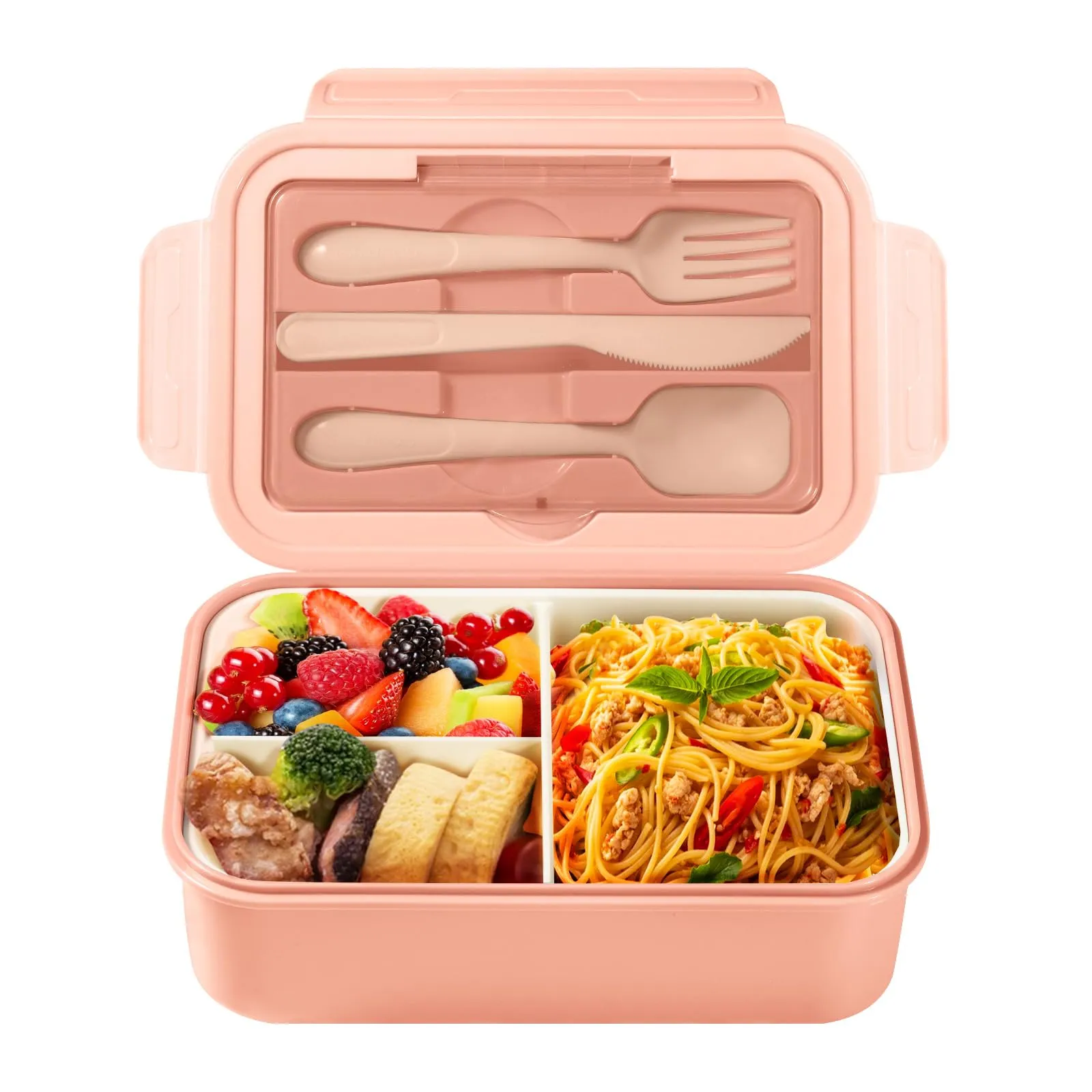 Diboniur Porta Pranzo 1400 ml con Posate e 3 Scomparti, Rosa - immagine 1