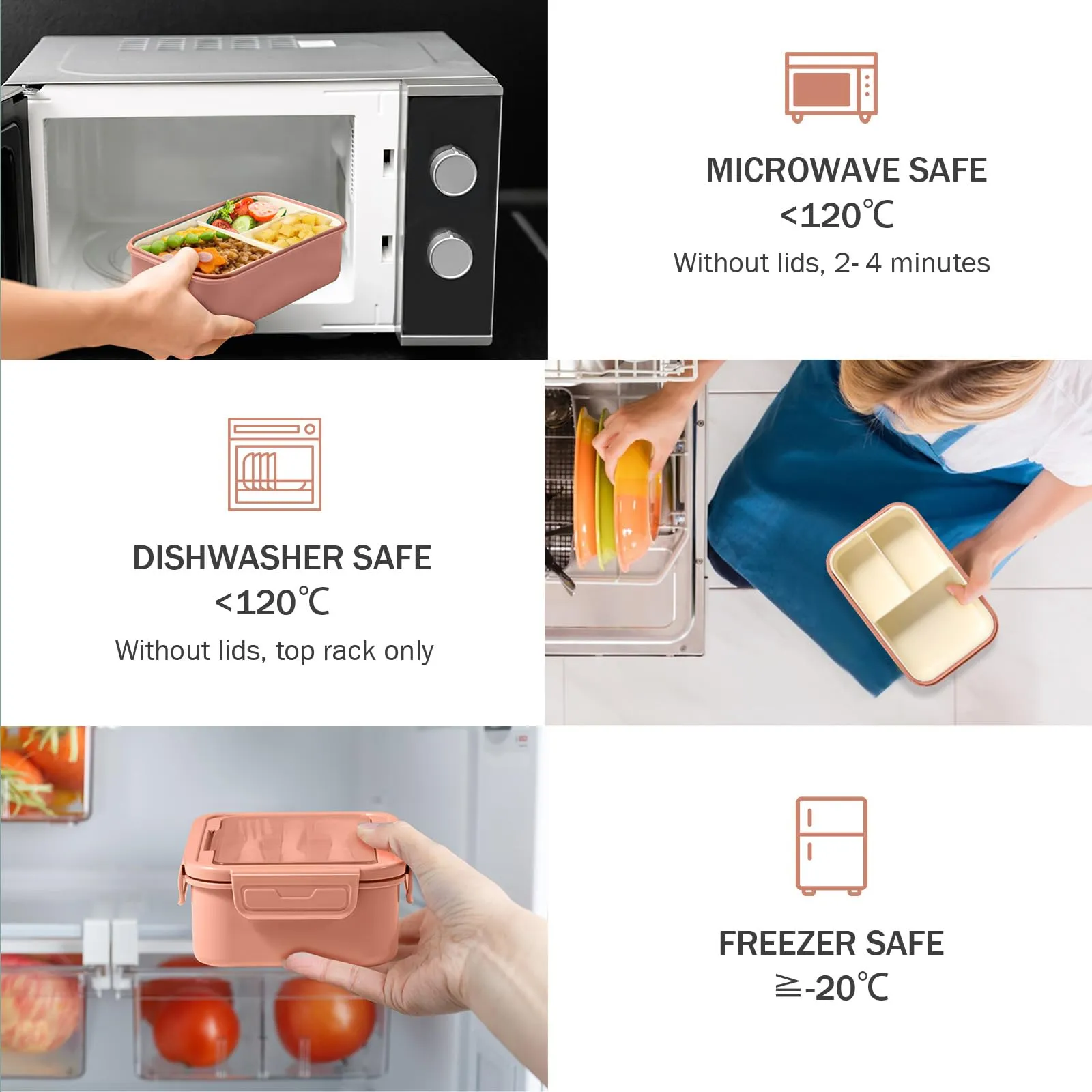 Diboniur Porta Pranzo 1400 ml con Posate e 3 Scomparti, Rosa - immagine 3