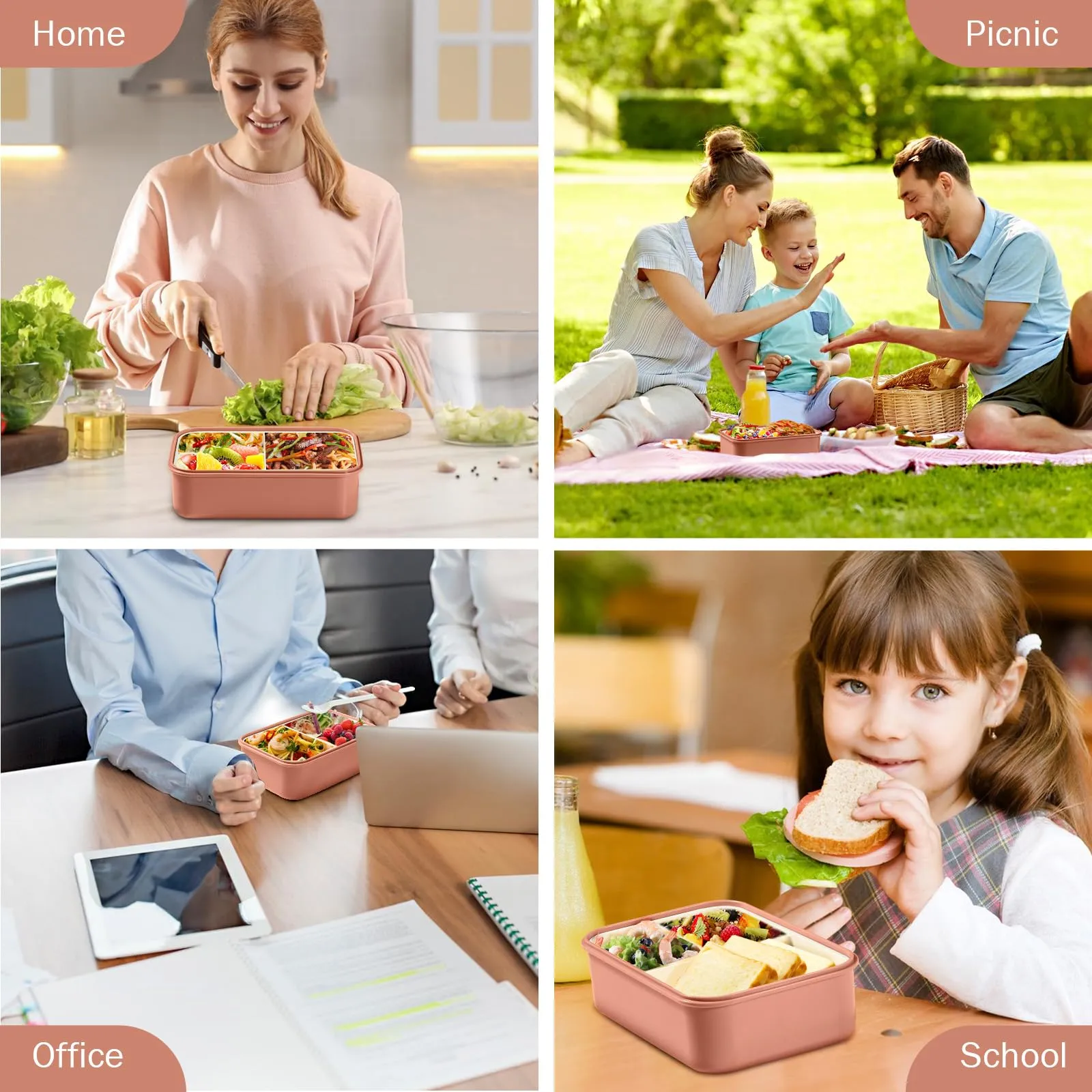 Diboniur Porta Pranzo 1400 ml con Posate e 3 Scomparti, Rosa - immagine 6