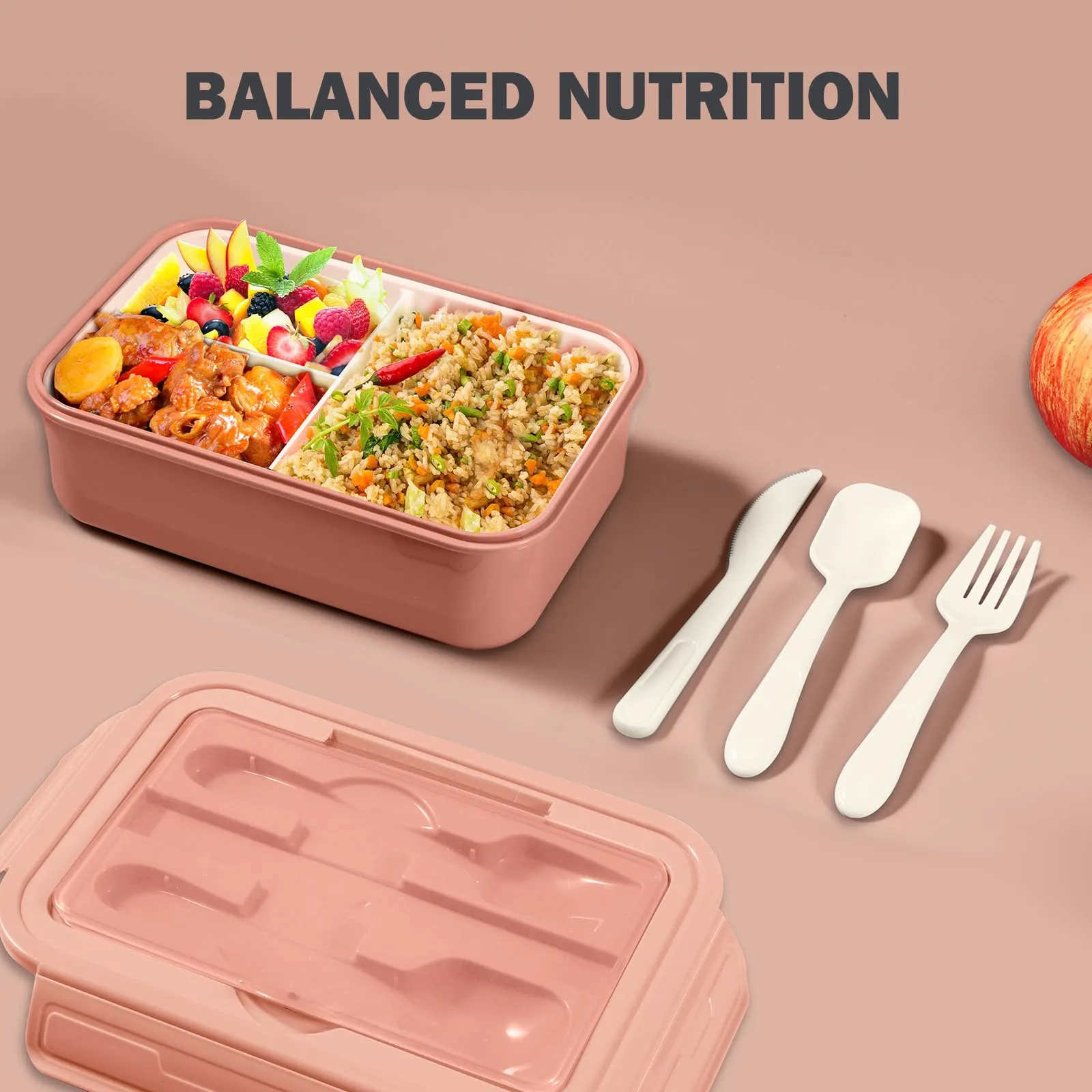 Diboniur Porta Pranzo 1400 ml con Posate e 3 Scomparti, Rosa - immagine 7