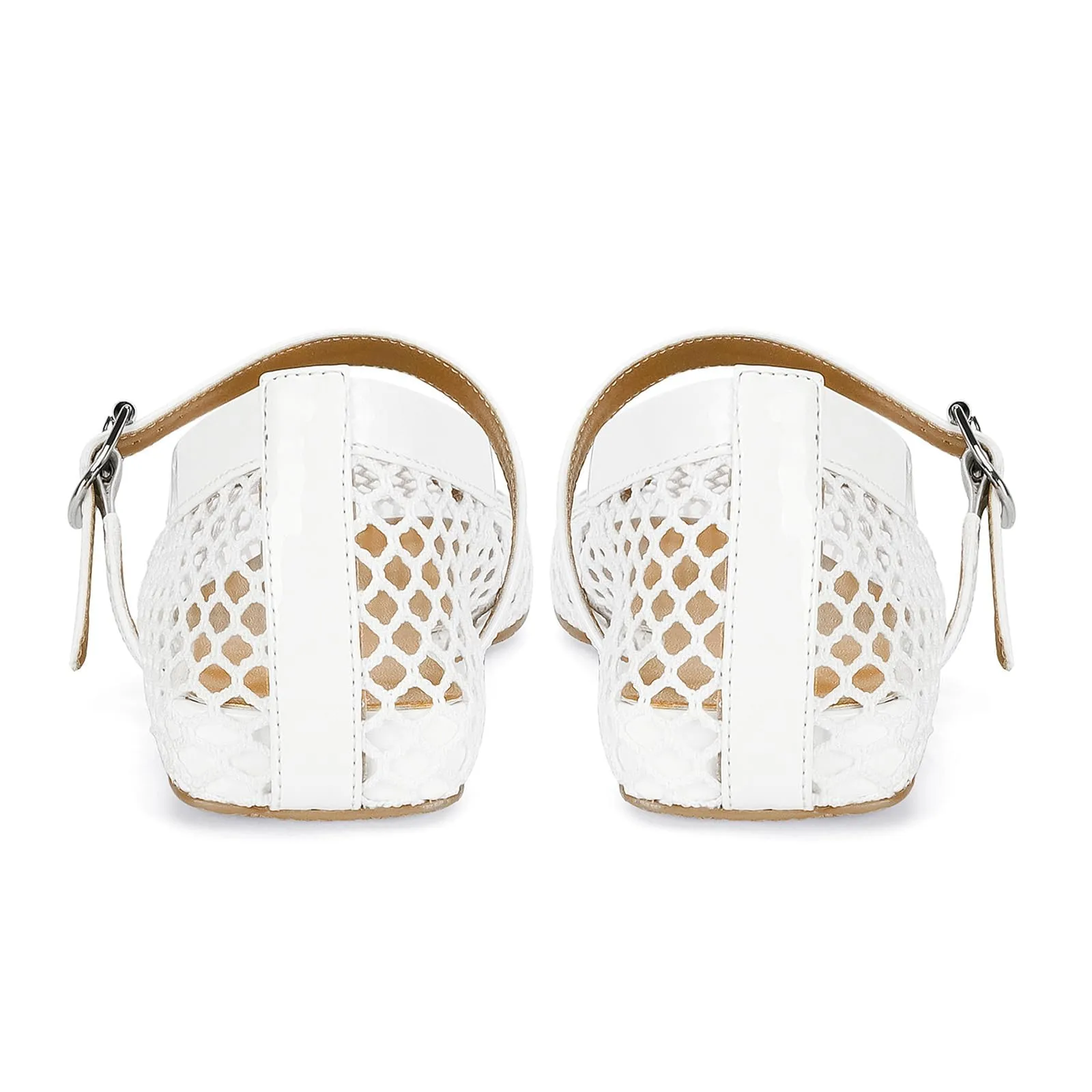 DOEYG Ballerine in rete con cinturino e fibbia, bianco, 38 EU - immagine 5