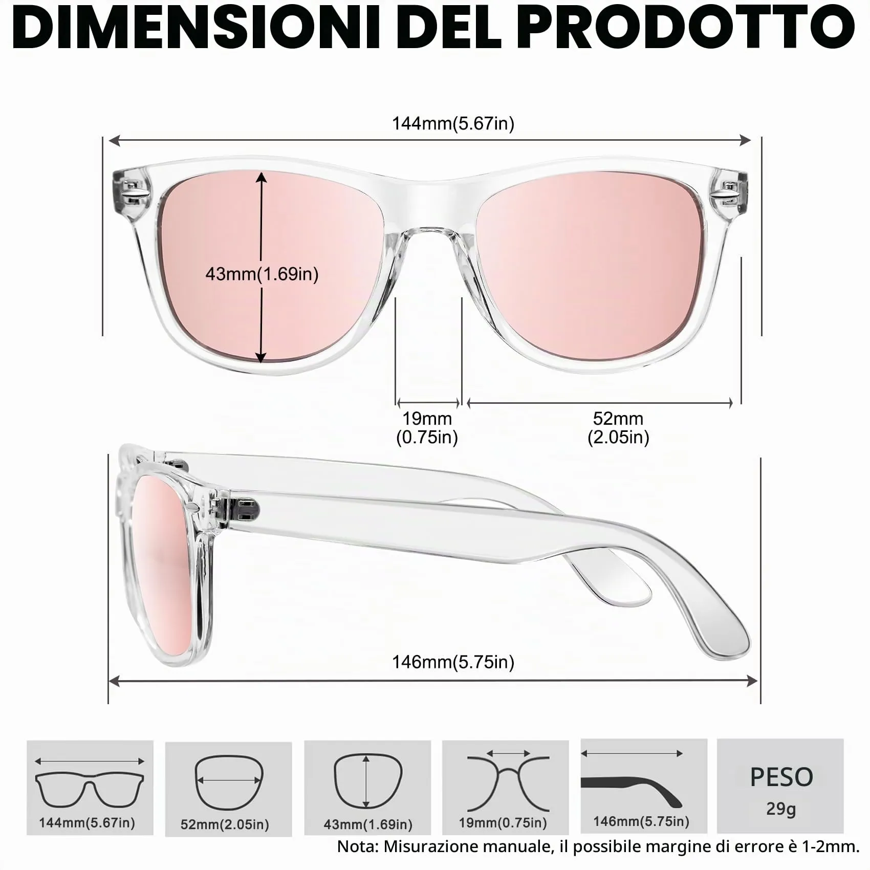 KANASTAL Occhiali da Sole Polarizzati UV400 Rosa Trasparenti - immagine 3