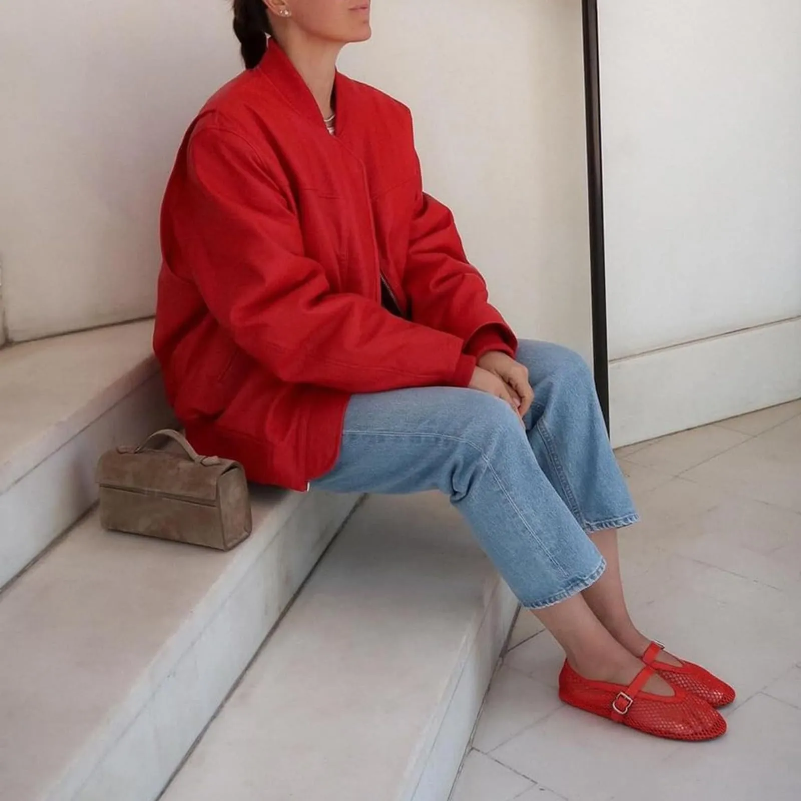 DOEYG Ballerine da donna in rete con cinturino con fibbia, Rosso, 10 - immagine 2