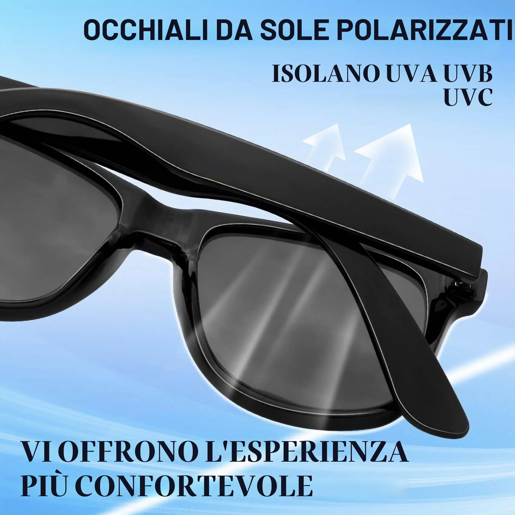 KANASTAL Occhiali da Sole Polarizzati UV400 Quadrato Geometrico Neri Lucidi - immagine 4