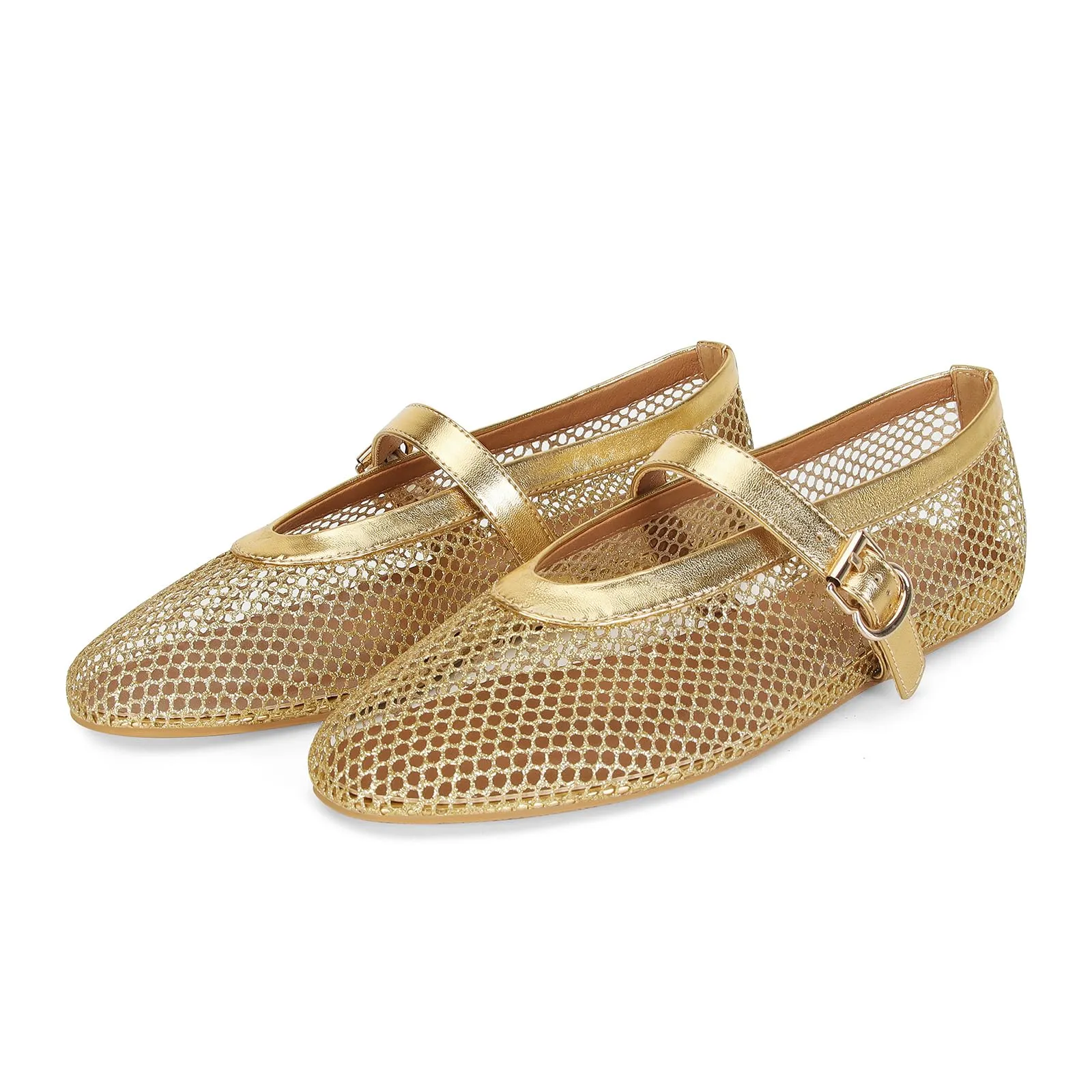 DOEYG Ballerine in rete da donna con fibbia, Oro, 39.5 EU - immagine 1