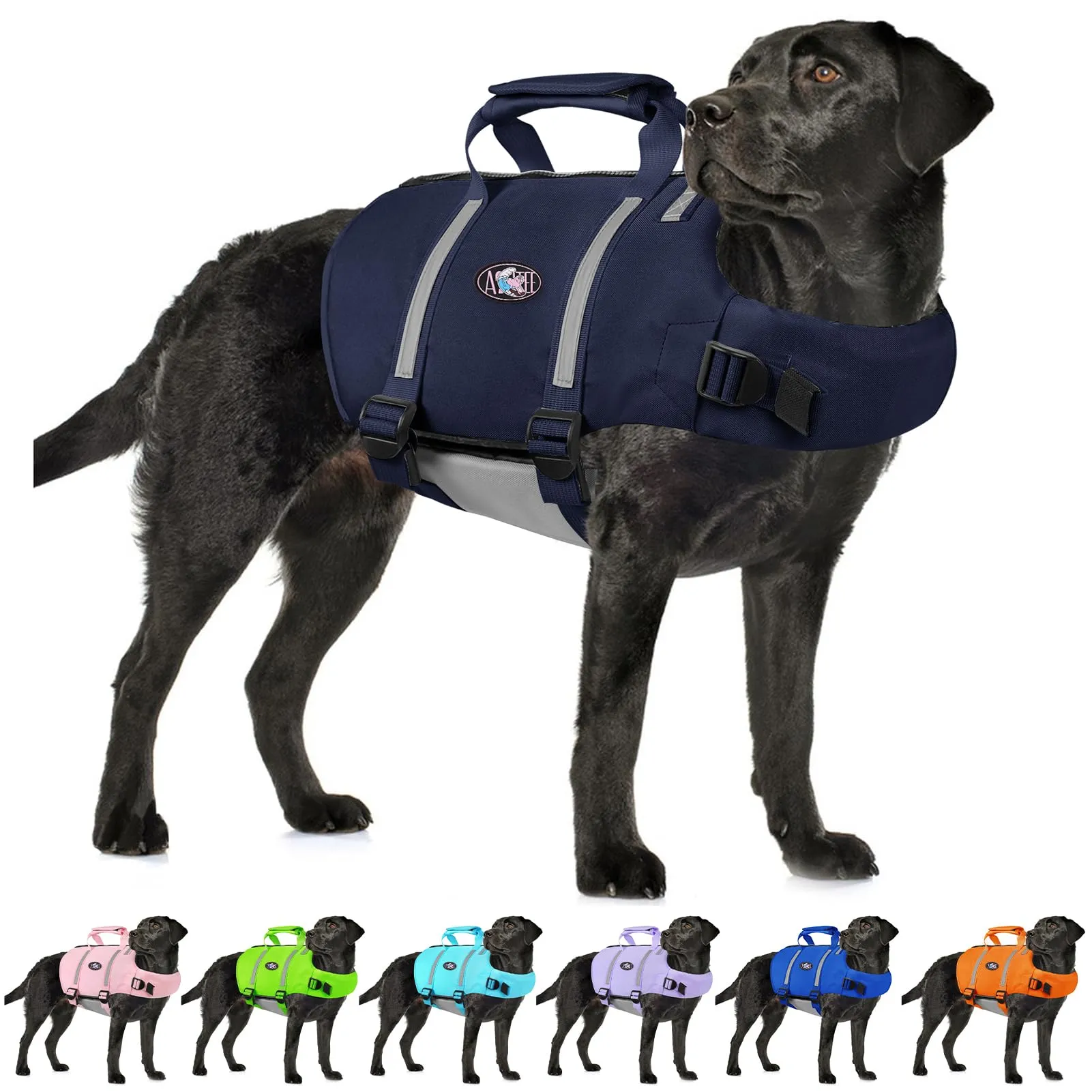 AOFITEE Giubbotto di salvataggio per cani riflettente con maniglia e cerniera, M - immagine 1