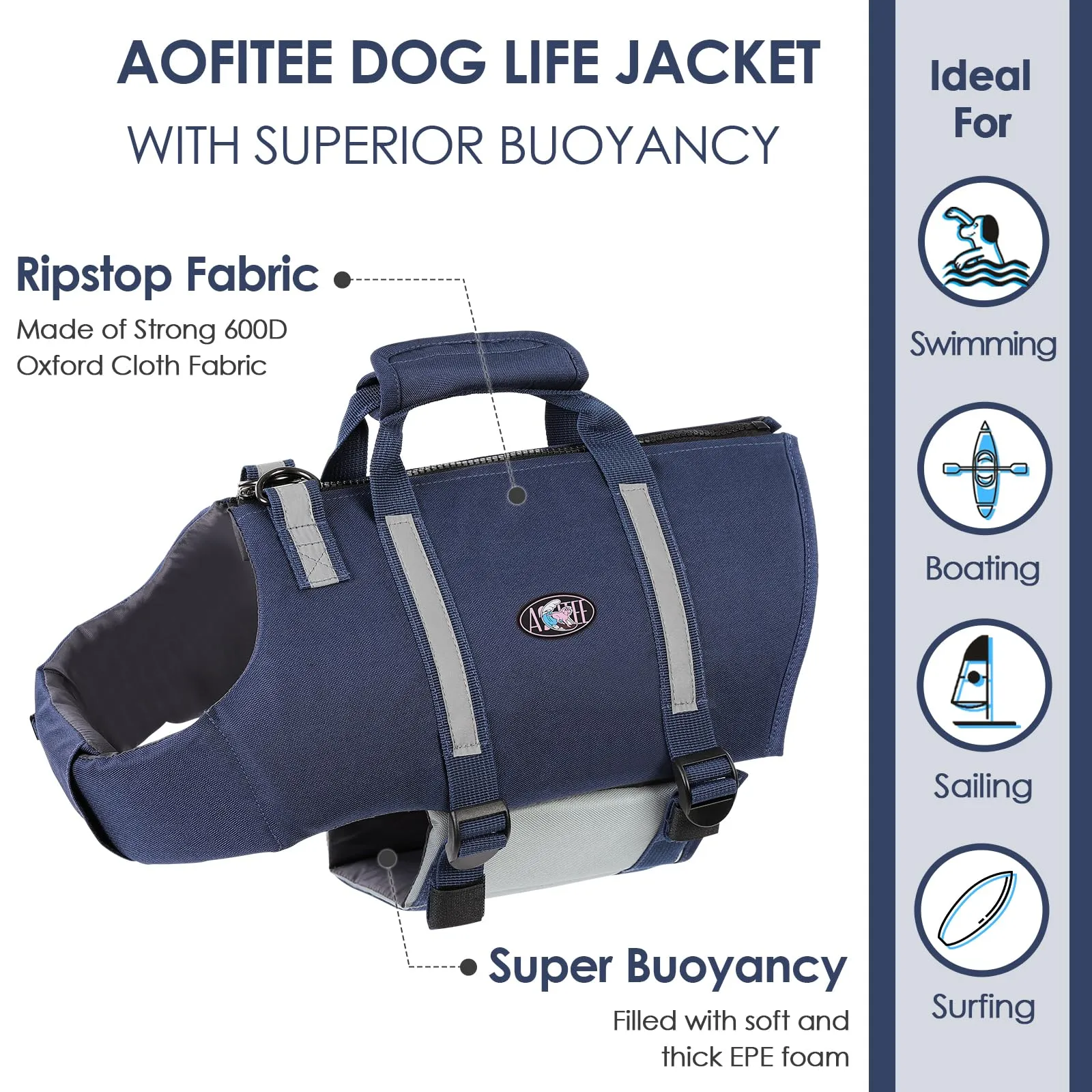 AOFITEE Giubbotto di salvataggio per cani riflettente con maniglia e cerniera, M - immagine 6