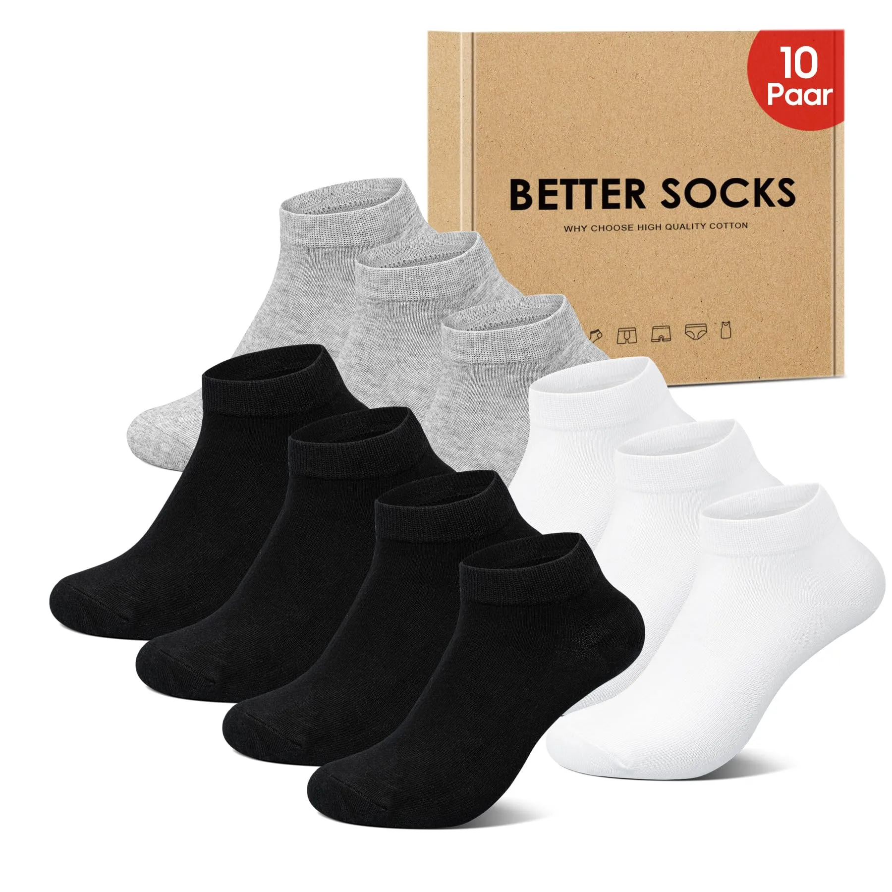 IceReco Calze Corte Uomo in Cotone, 10 Paia, 43-46, Nero Grigio Bianco - immagine 1