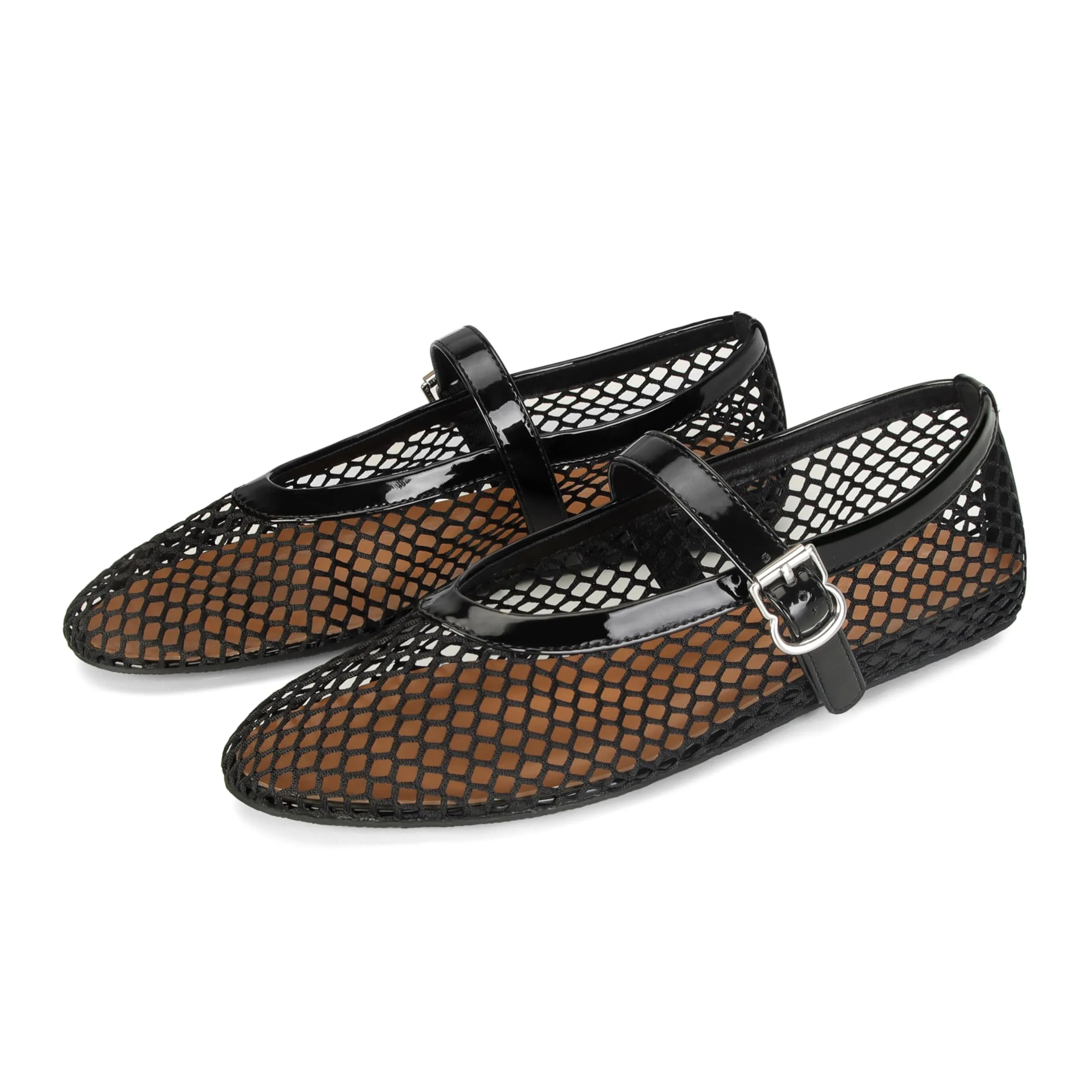 DOEYG Ballerine in Rete da Donna con Fibbia, Nero, 41 EU - immagine 1
