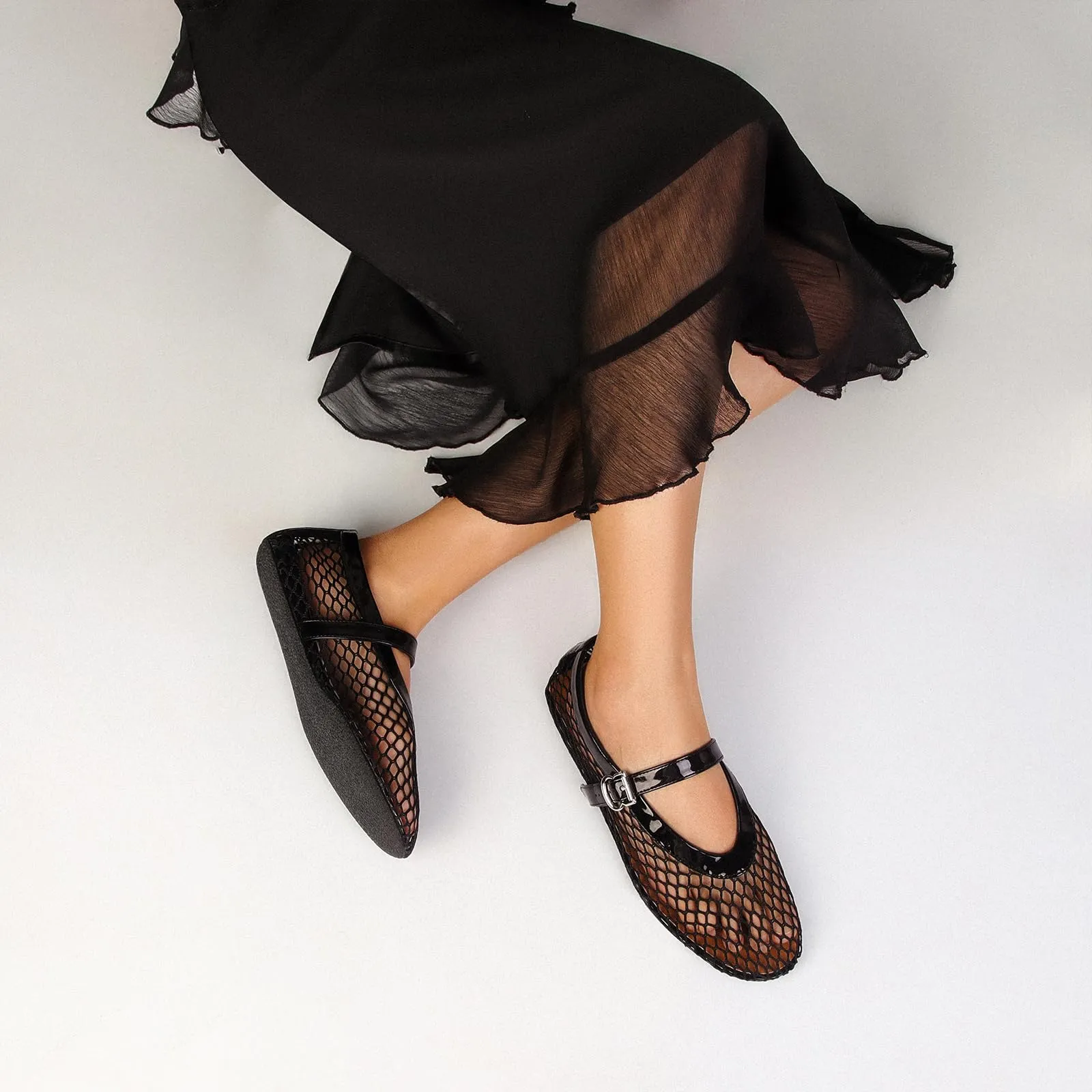 DOEYG Ballerine in Rete da Donna con Fibbia, Nero, 41 EU - immagine 3