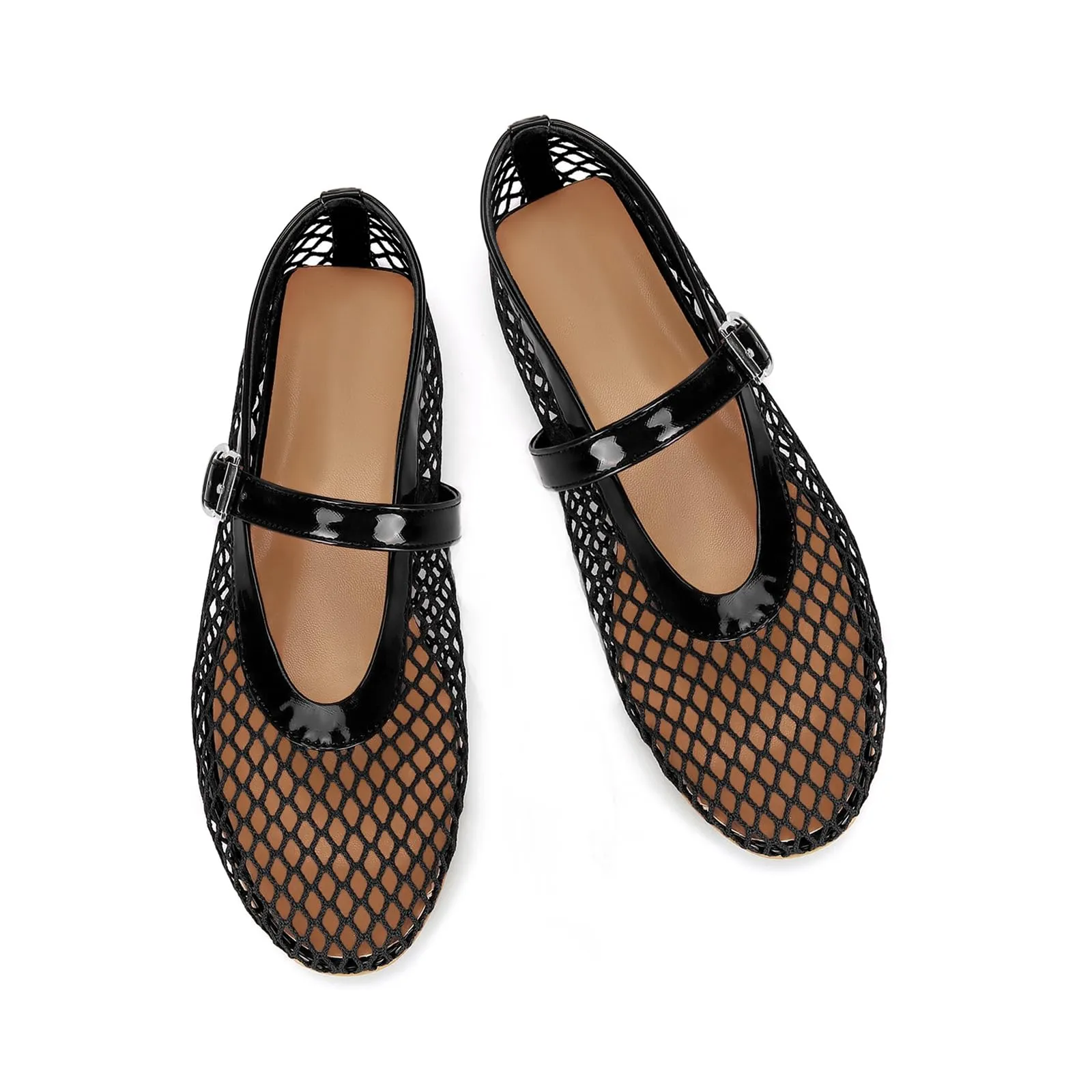 DOEYG Ballerine in Rete da Donna con Fibbia, Nero, 41 EU - immagine 4