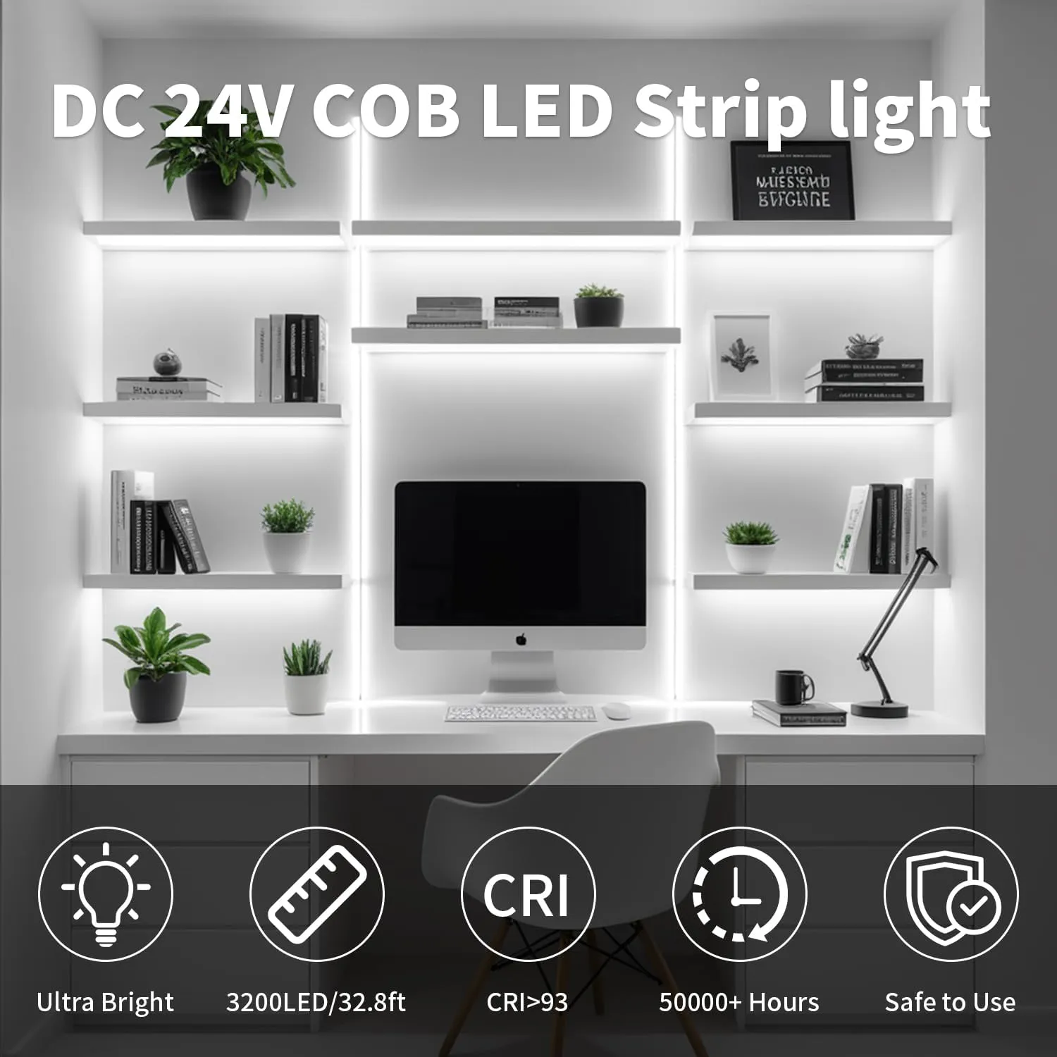 ShineBurky Striscia LED COB 10 Metri Bianco Freddo 24V CRI93+ - immagine 2