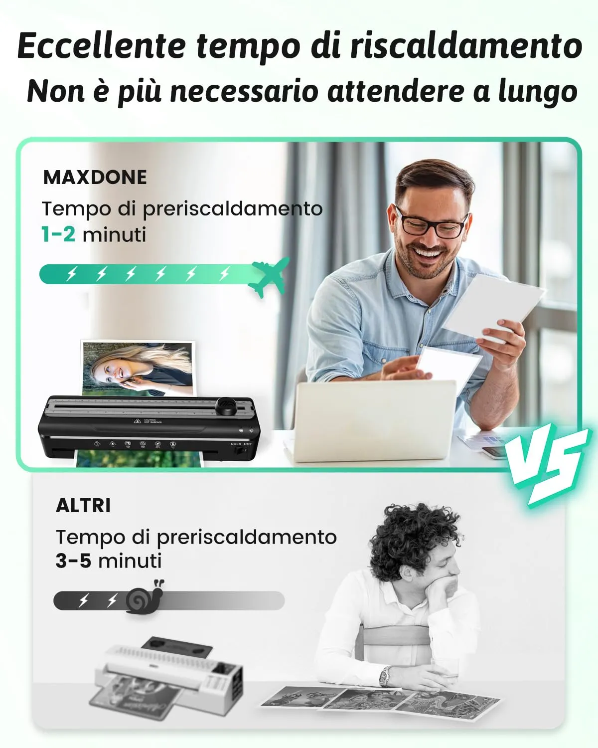 MAXDONE Plastificatrice A4 con 20 Pellicole di Laminazione Formato A4 A5 A6 - immagine 2